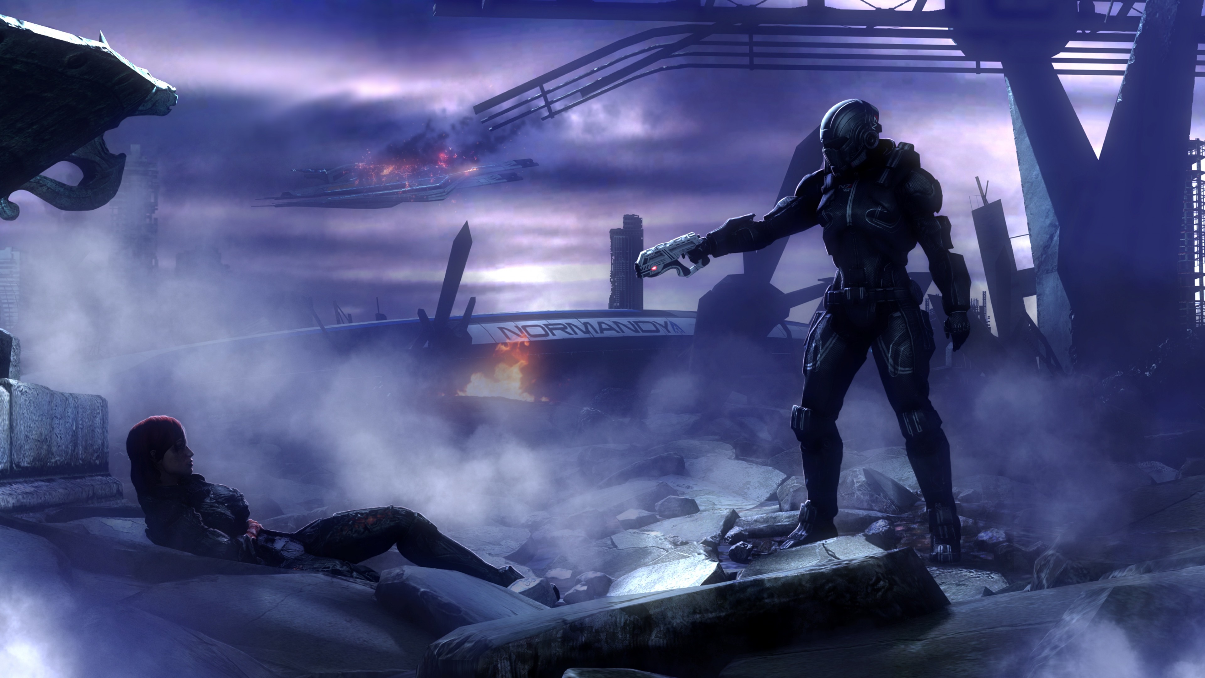 Comandante Shepard, Mass Effect, Battaglia, Viola, 3840x2160, wallpaper desktop