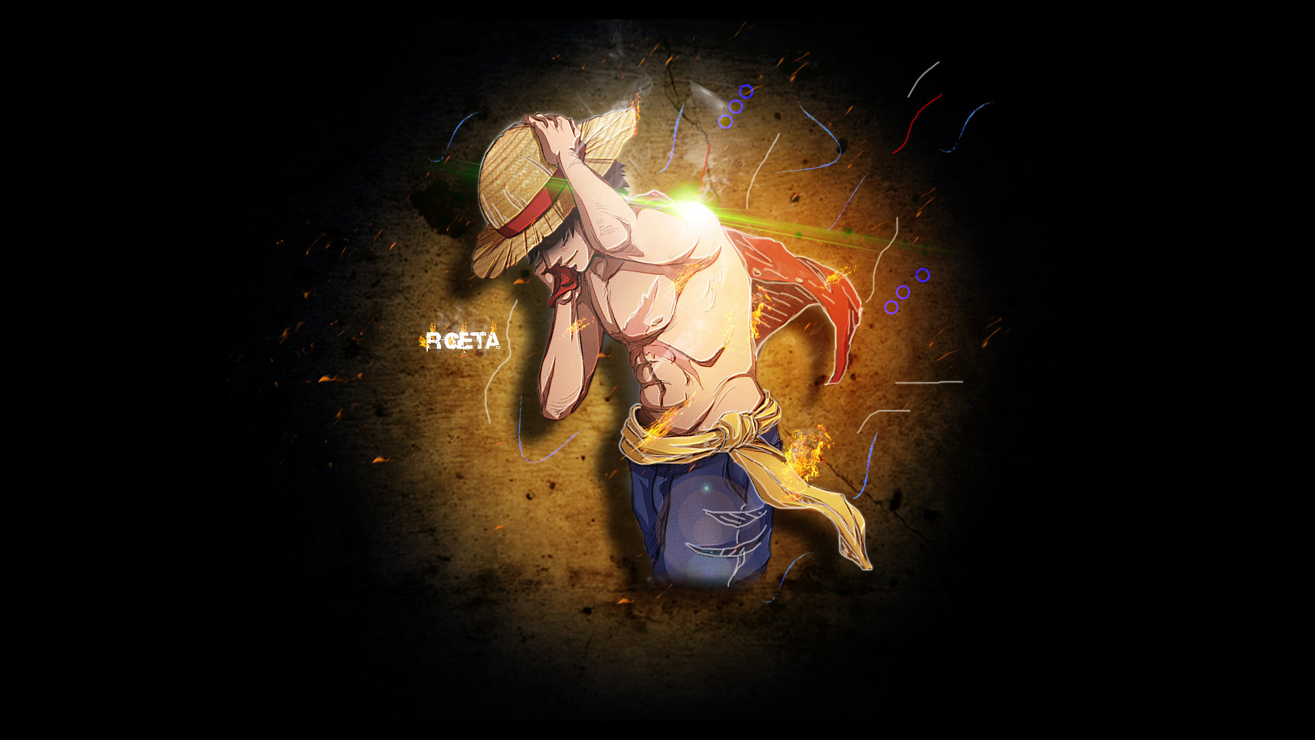 Monkey D. Luffy, One Piece, Sfondo nero, Luce, 1920x1080, wallpaper desktop