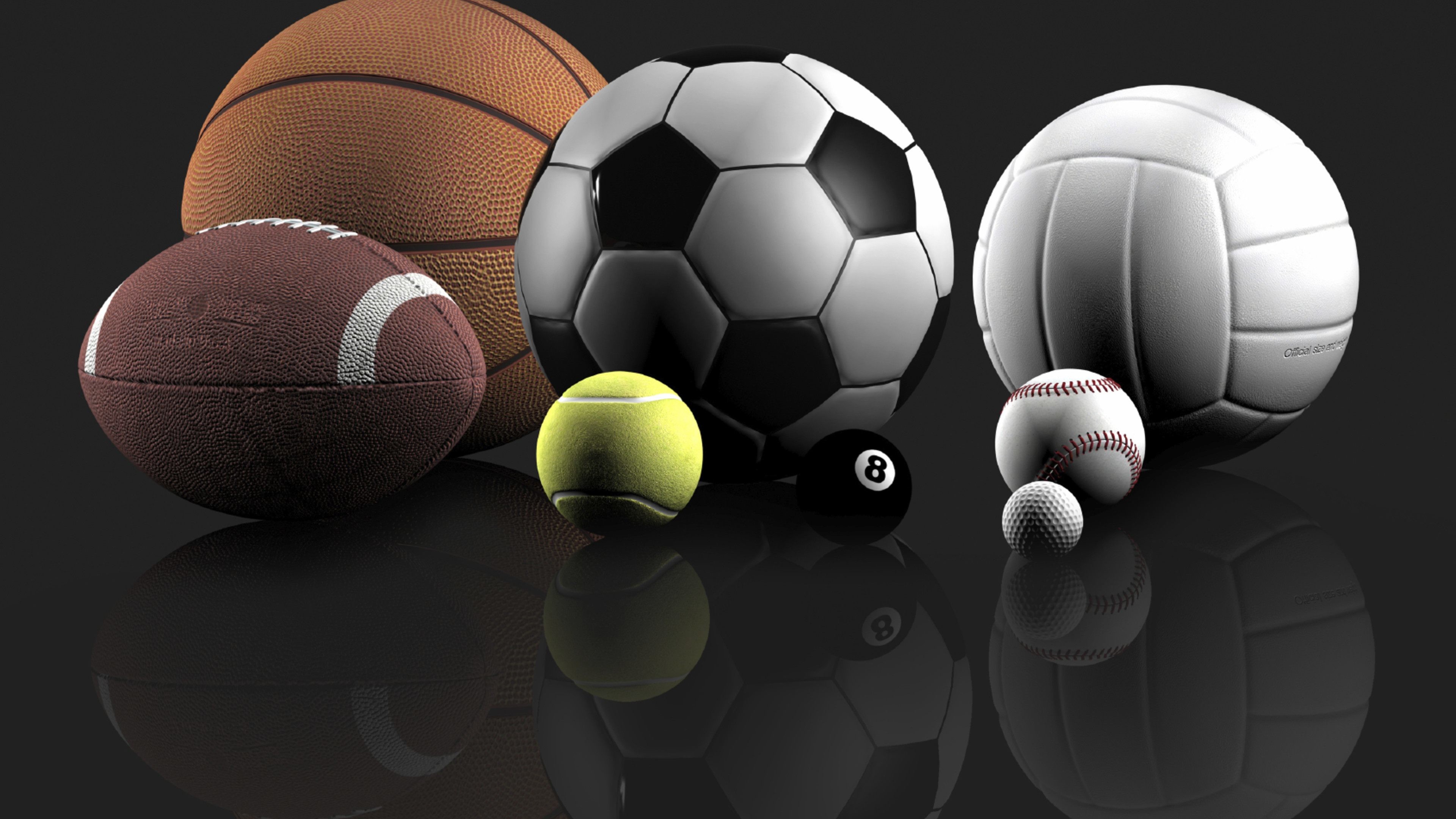 Palloni, Calcio, Basket, Pallavolo, Football americano, Tennis, 16:9 4K, sfondo widescreen