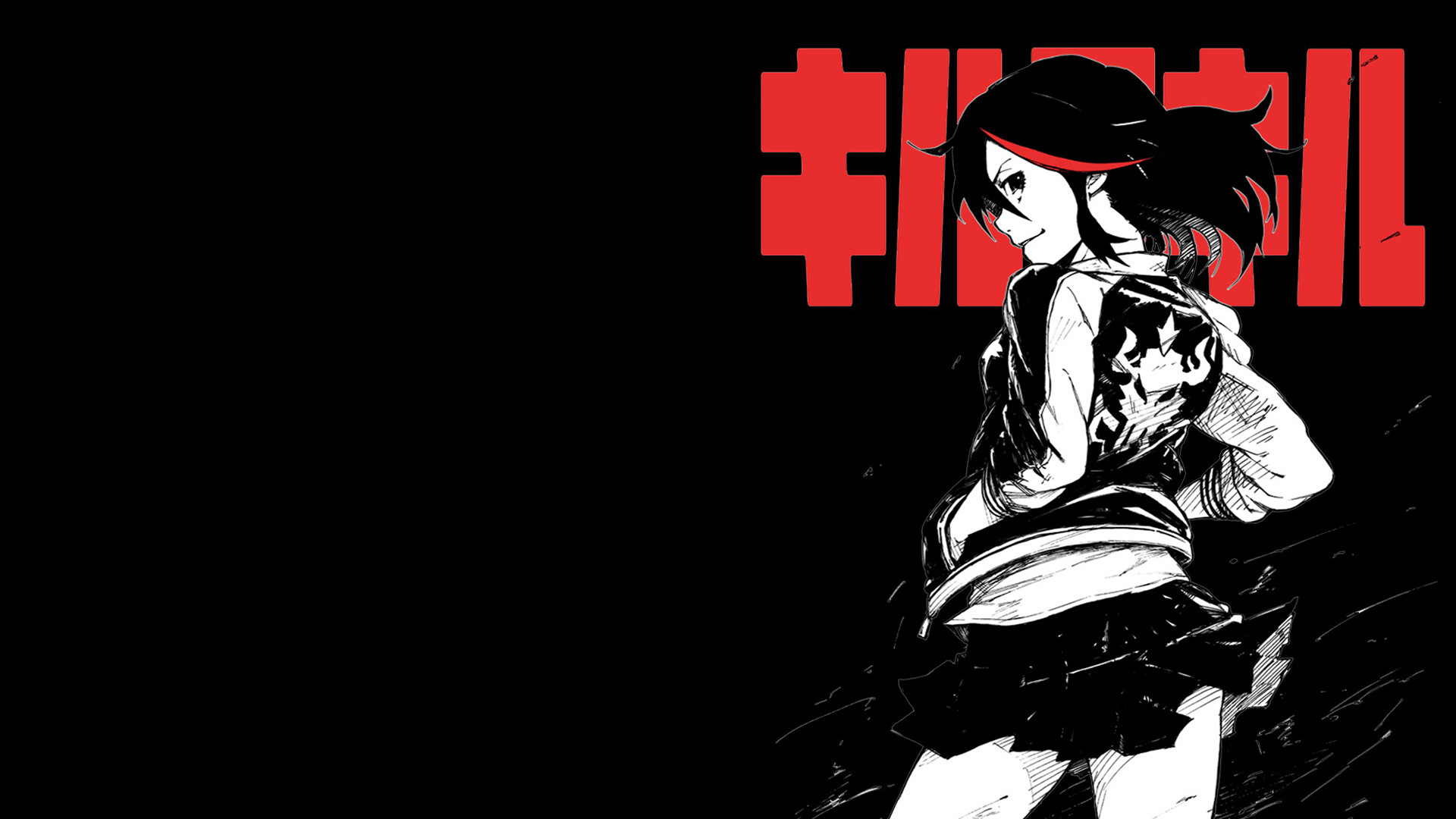 Ryuko Matoi, Kill la Kill, Logo, Bianco e nero, Full HD, sfondo per PC