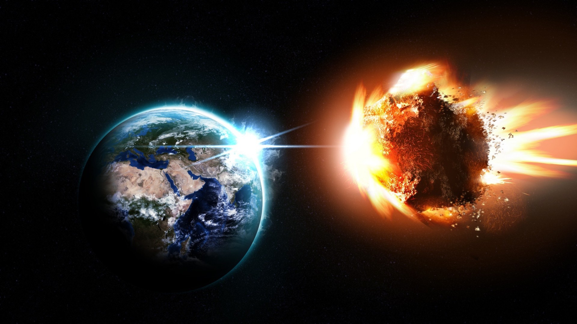 Terra, Asteroide, Impatto, Esplosione, Full HD, sfondo per PC e portatile