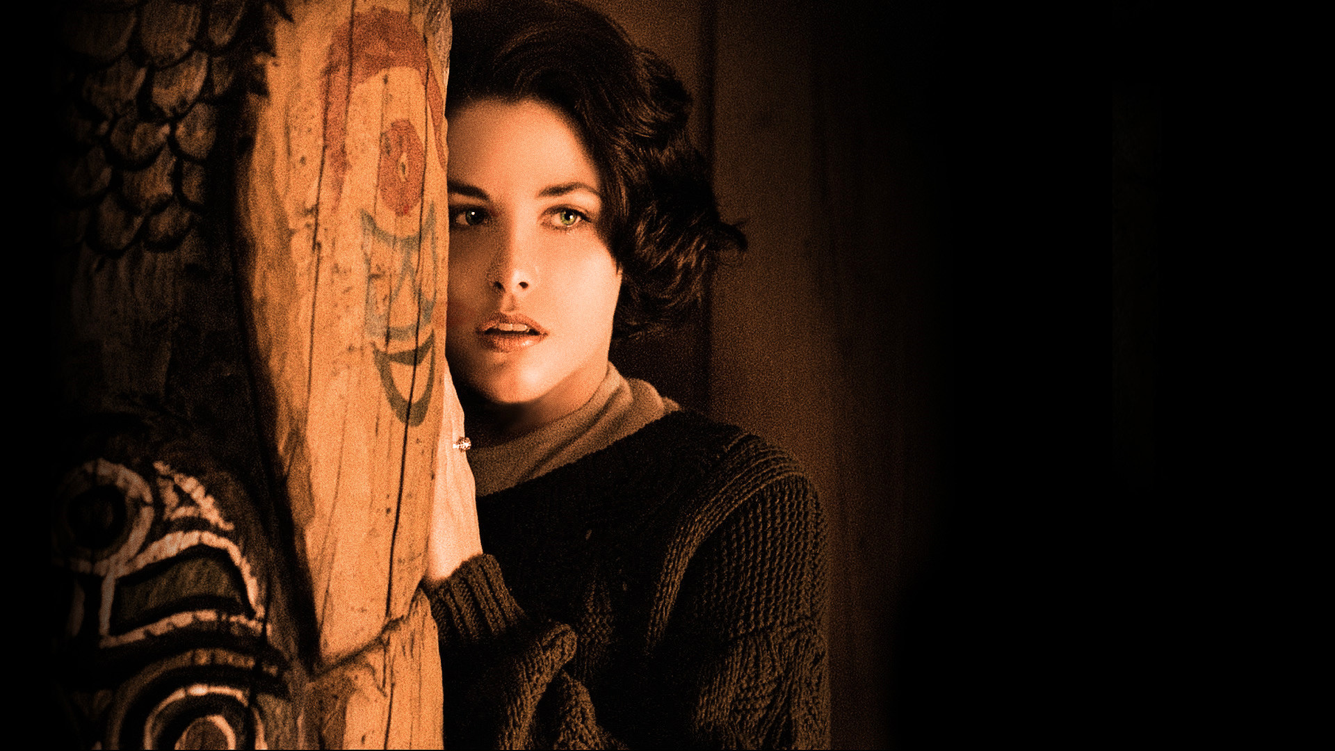 Audrey Horne, Sherilyn Fenn, Twin Peaks, Totem in legno, Full HD, wallpaper per portatile