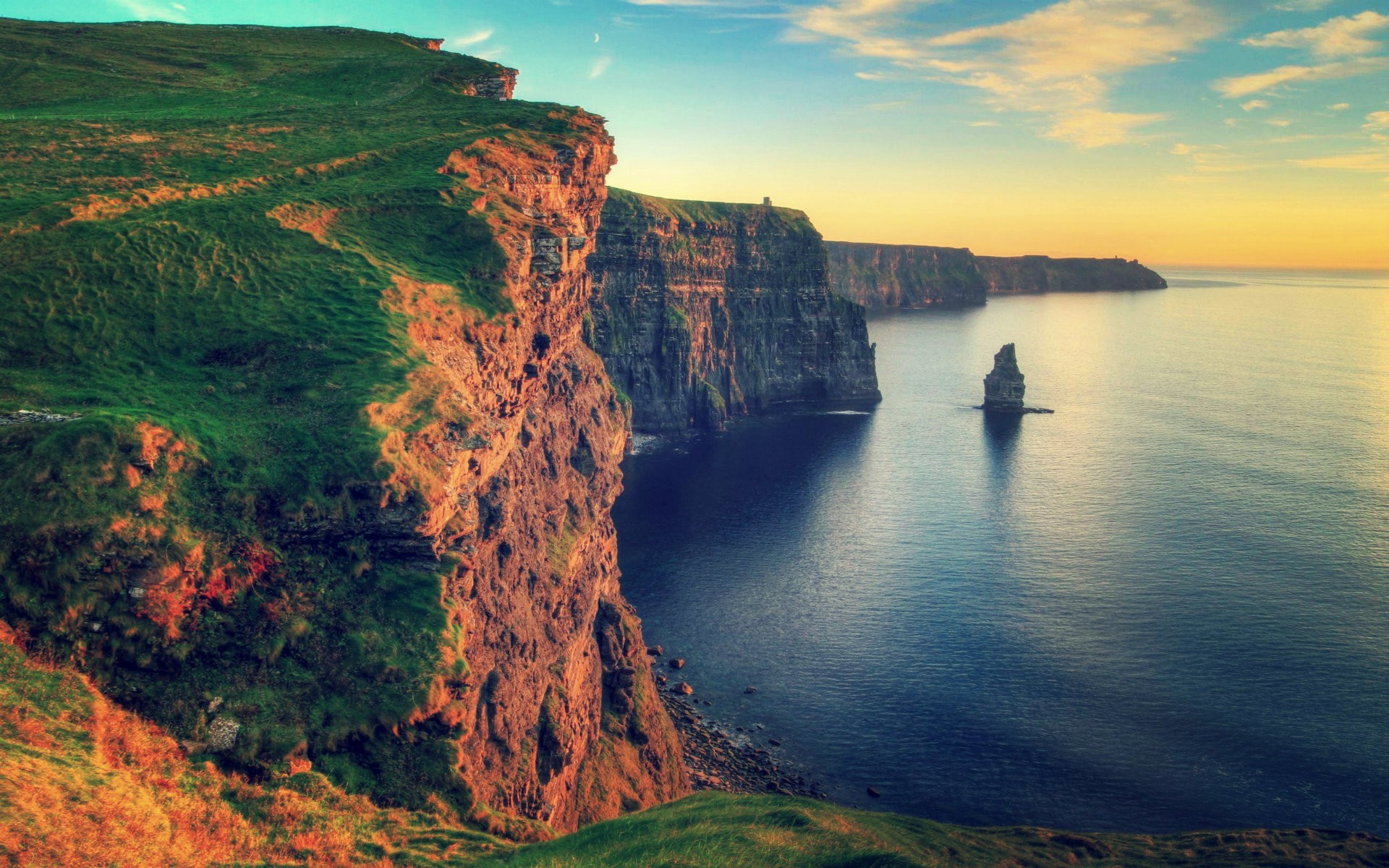 Scogliere di Moher, Irlanda, Faraglione, Tramonto, 1920x1200, immagine di sfondo