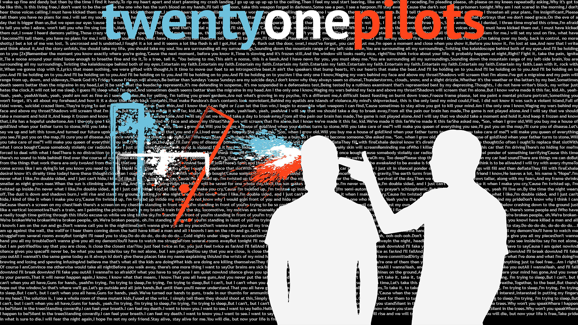 Twenty One Pilots, Tyler Joseph, Josh Dun, Silhouette, Testo della canzone, sfondo desktop 1920x1080
