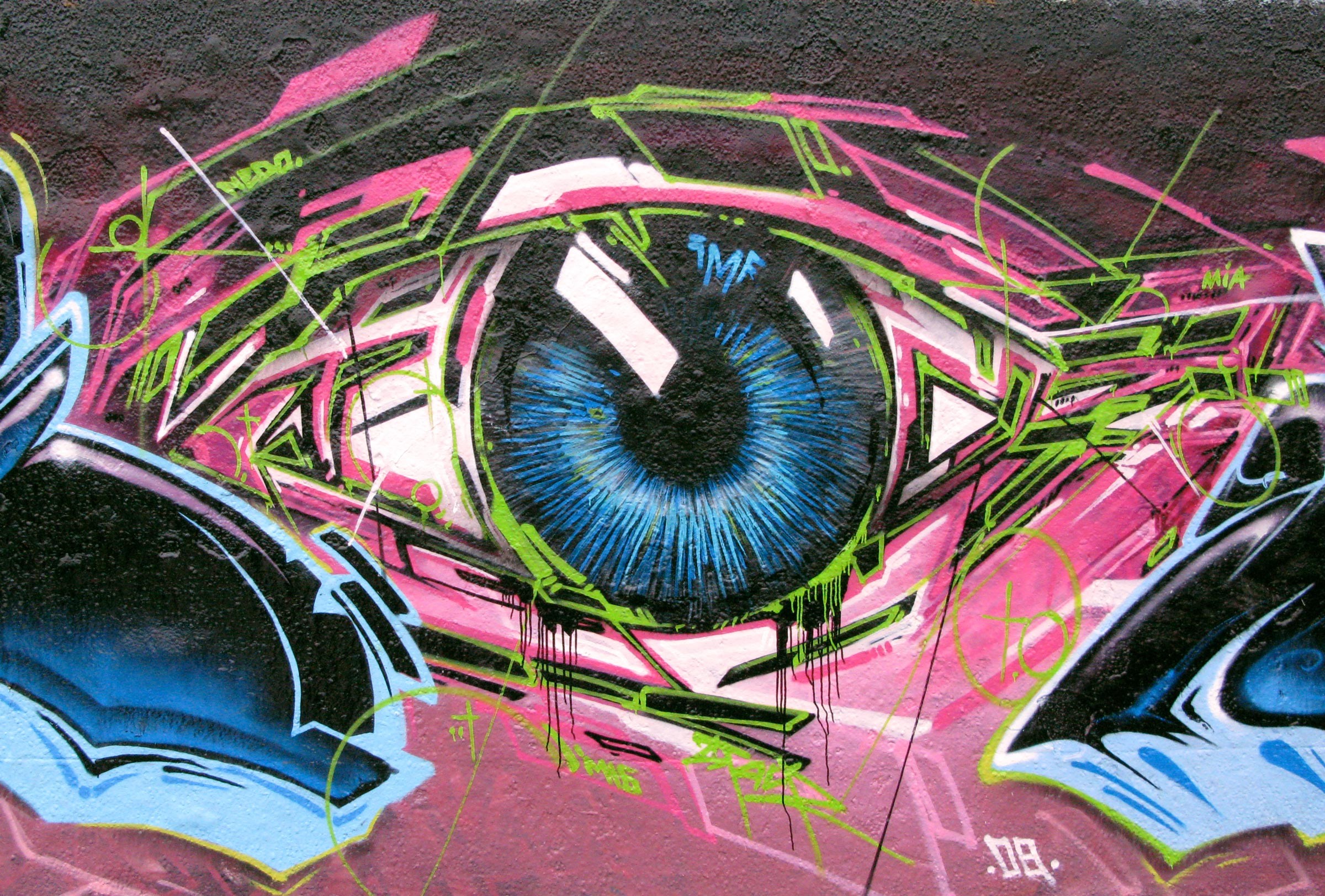 Occhio, Graffiti, Murale, Blu, Rosa, Full HD, sfondo per PC e portatile