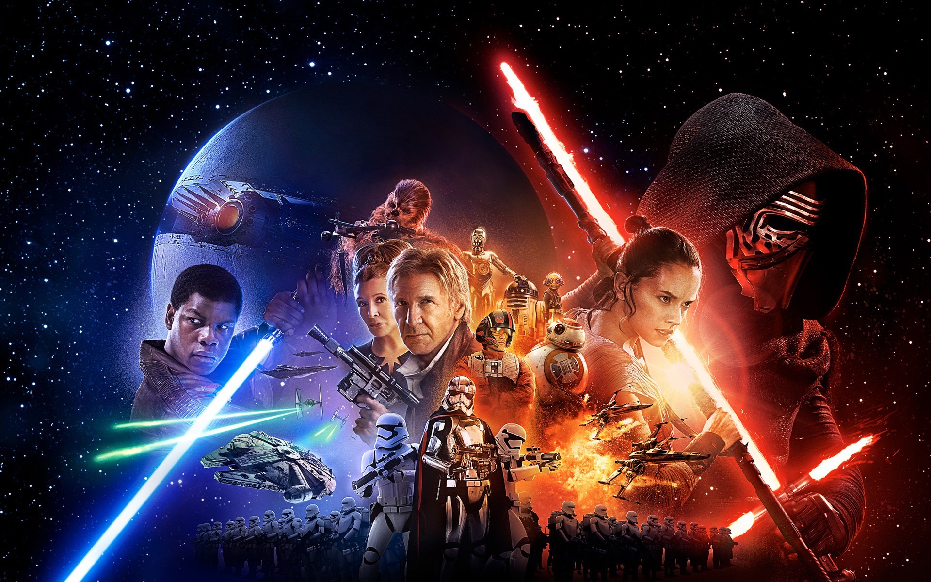 Il risveglio della Forza, Kylo Ren, Rey, Finn, Han Solo, BB-8, Poster, sfondo Full HD per computer