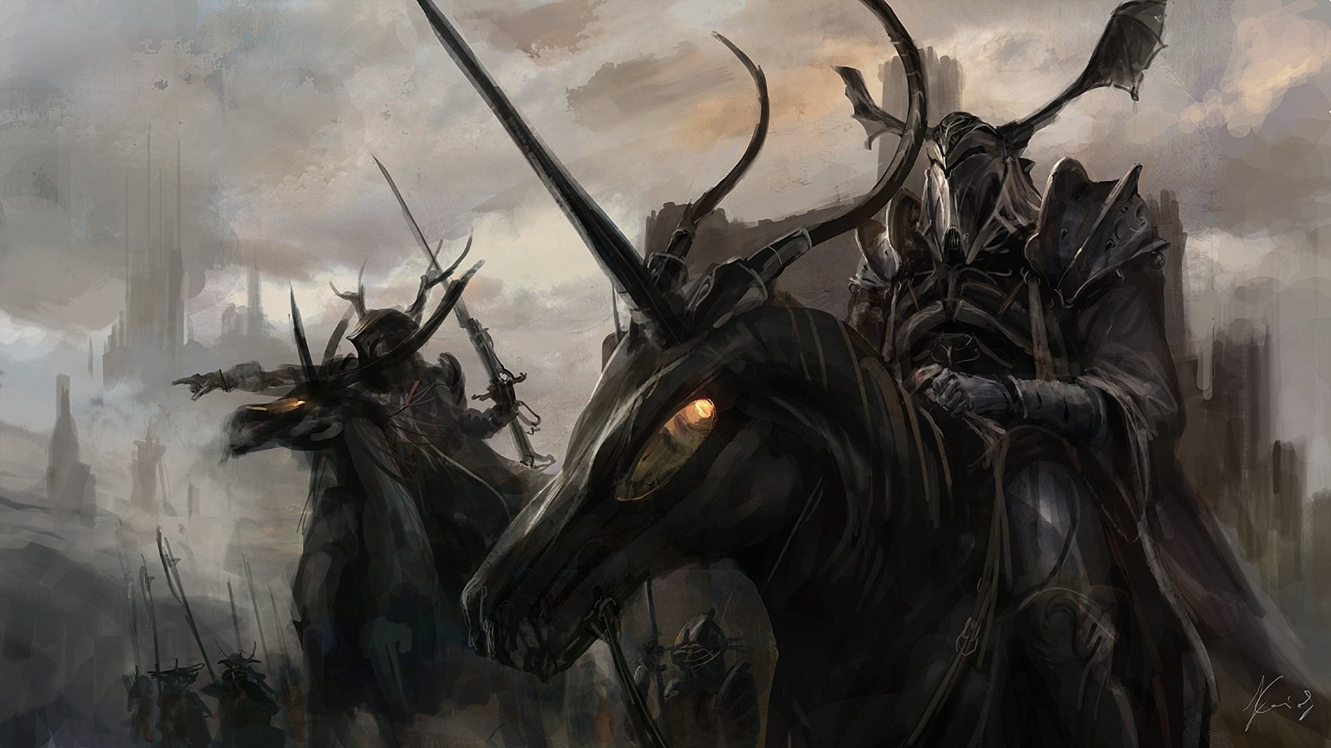 Cavaliere oscuro, Cavallo, Corna, Fantasy, Full HD, sfondo desktop