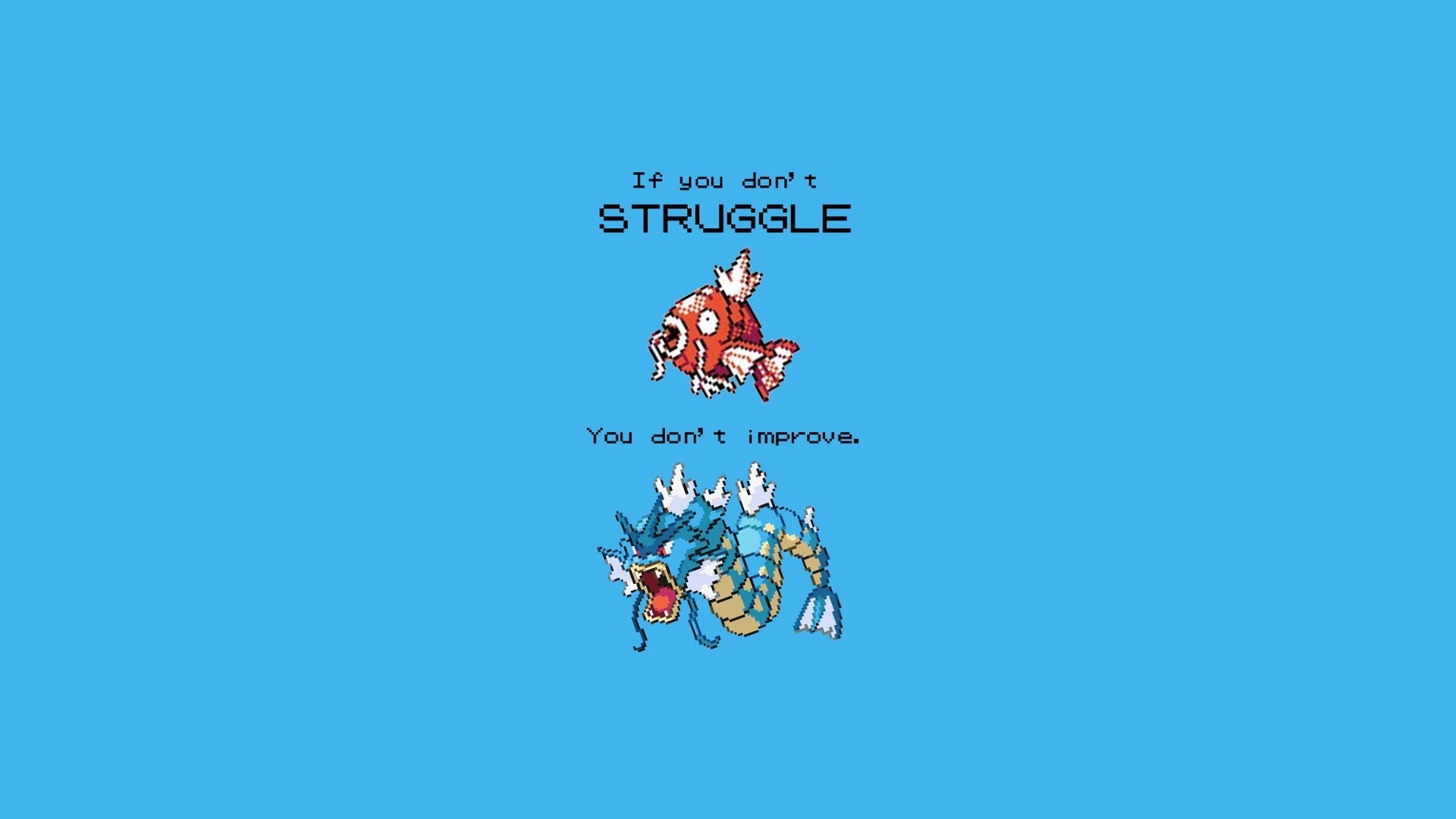 Magikarp, Gyarados, Pokémon, Citazione motivazionale, Sfondo azzurro, wallpaper Windows 11