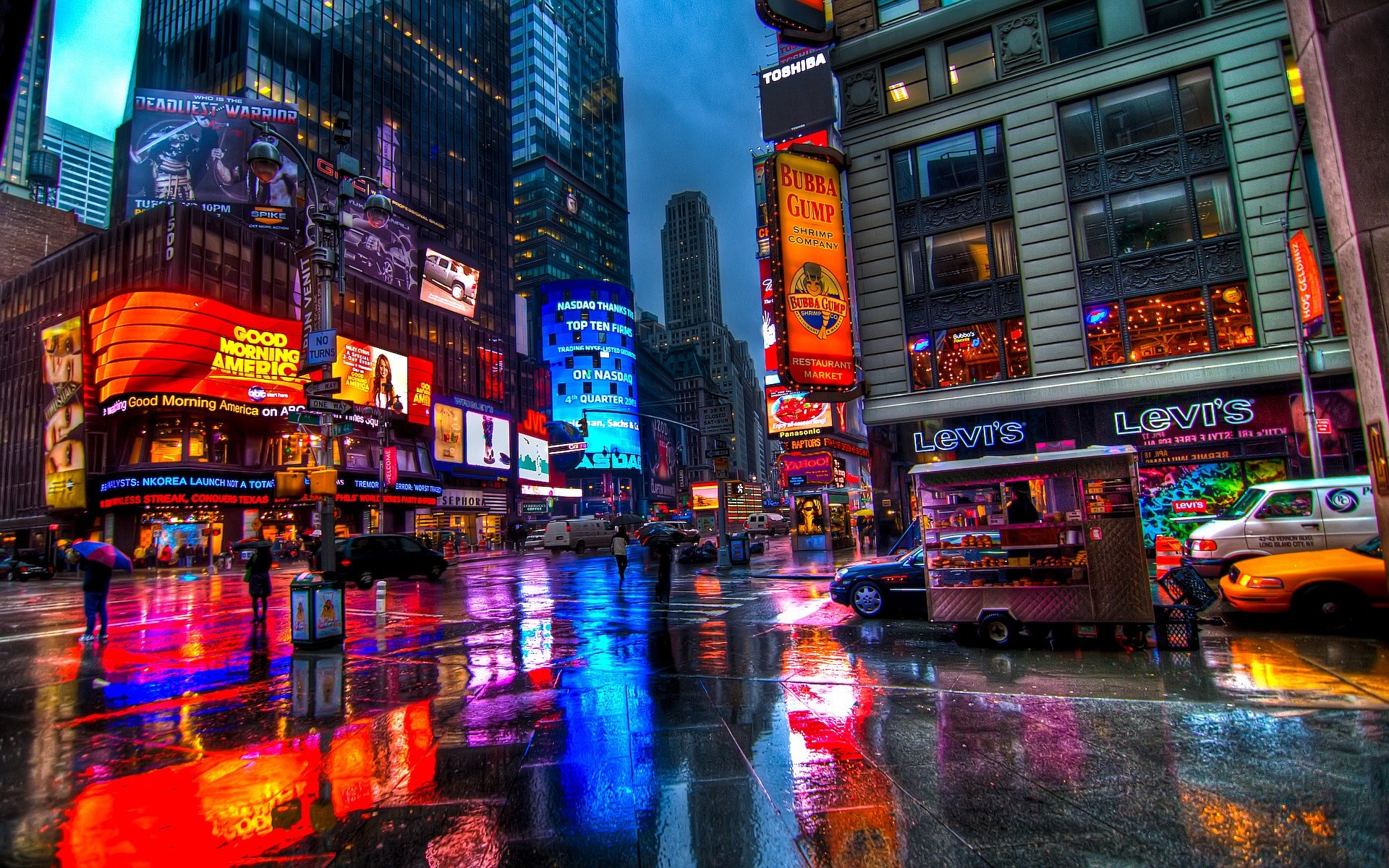 Times Square, New York, Insegne luminose, Pioggia, Riflessi, 1920x1200, sfondo MacBook Pro