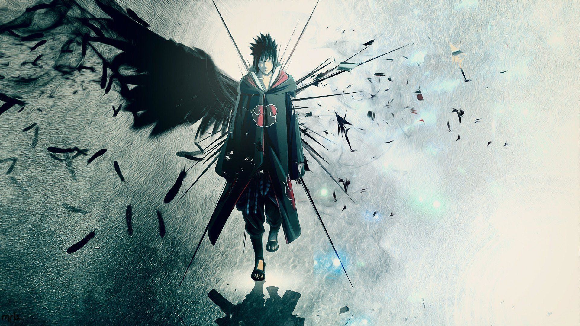 Sasuke Uchiha, Naruto, Akatsuki, Ali nere, 1920x1080, immagine di sfondo