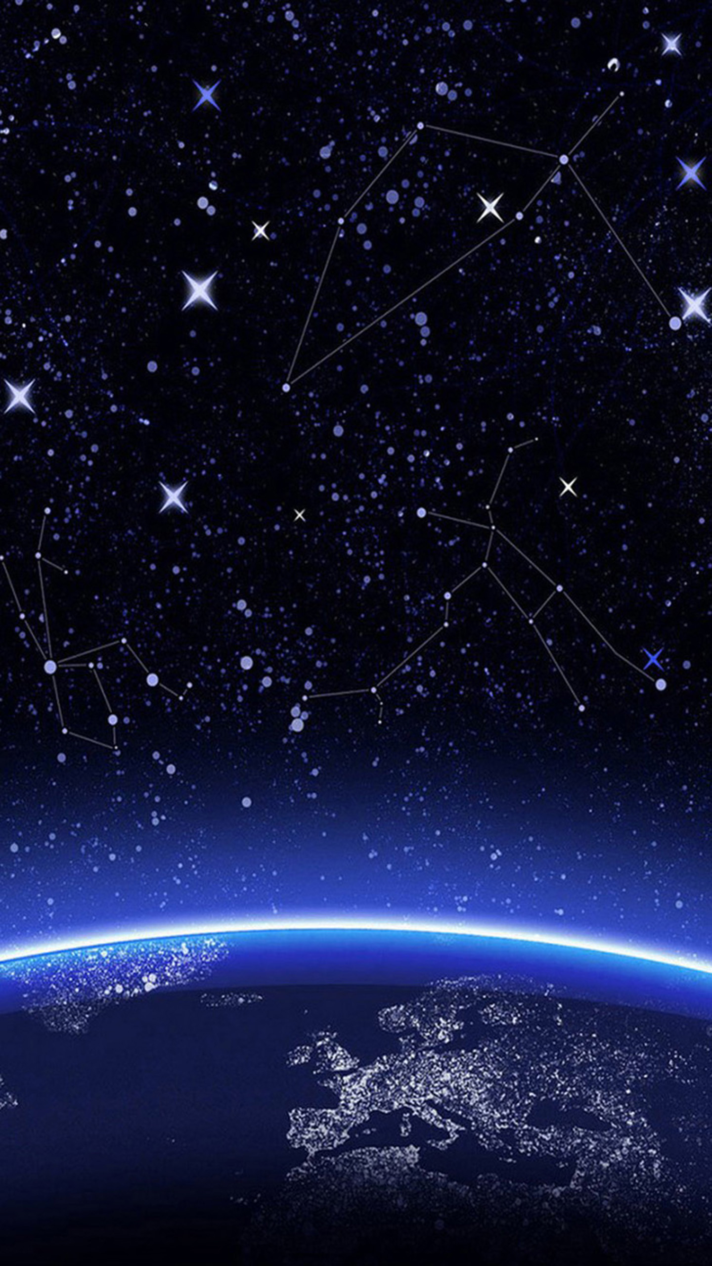 Terra, Costellazioni, Spazio, Notte, QHD+, sfondo Galaxy S7