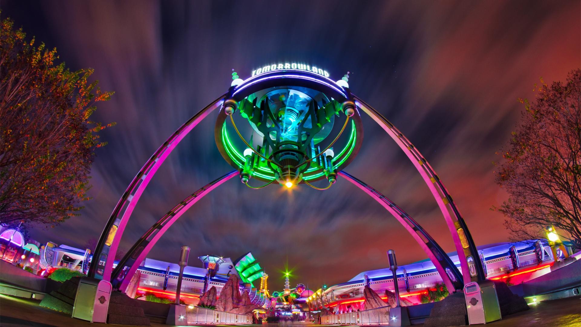 Tomorrowland, Disneyland, Astro Orbiter, Lunga esposizione, Full HD 1080p, sfondo desktop