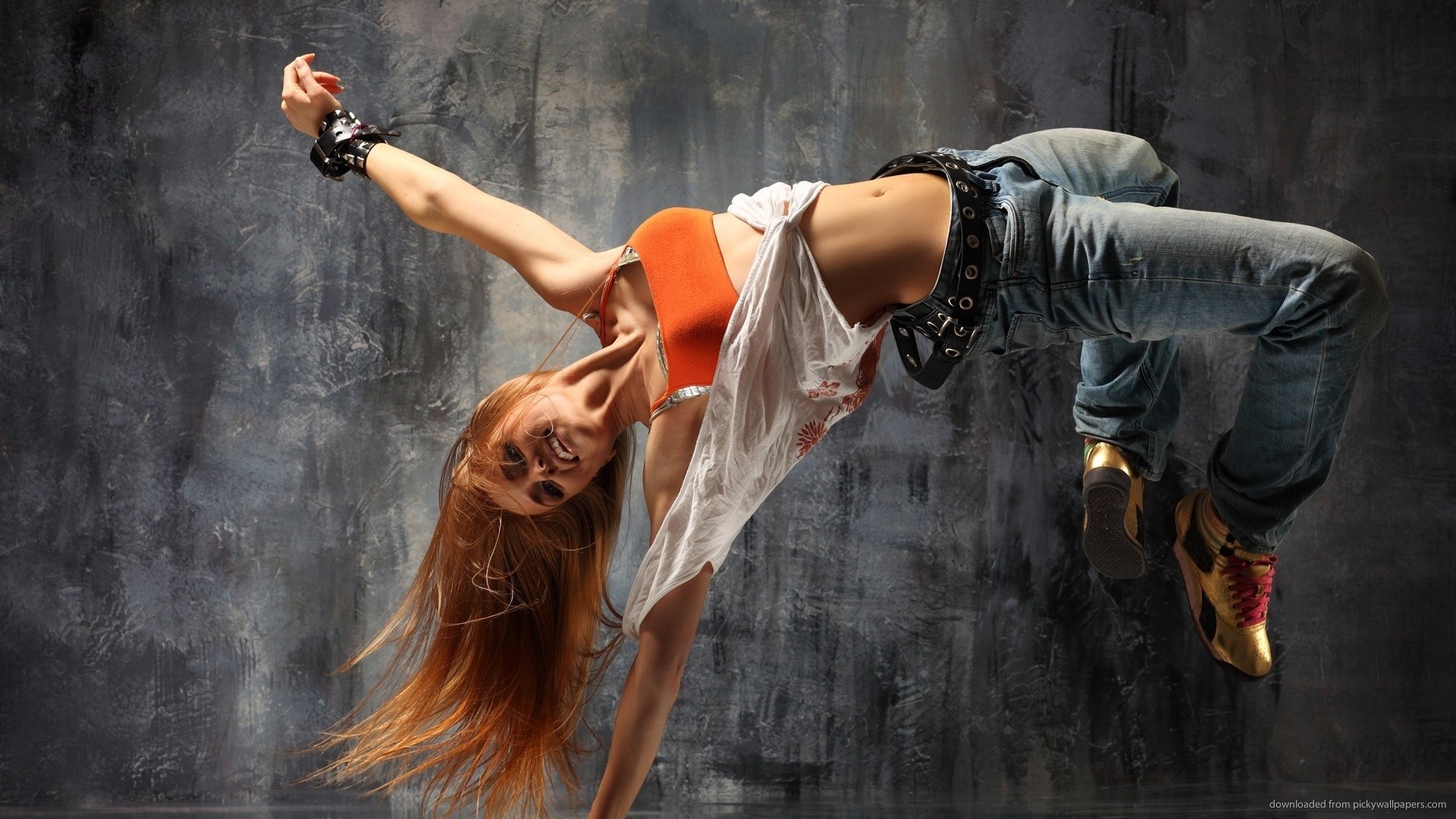 Ballerina, Hip hop, Salto, Muro grigio, 1920x1080, immagine di sfondo