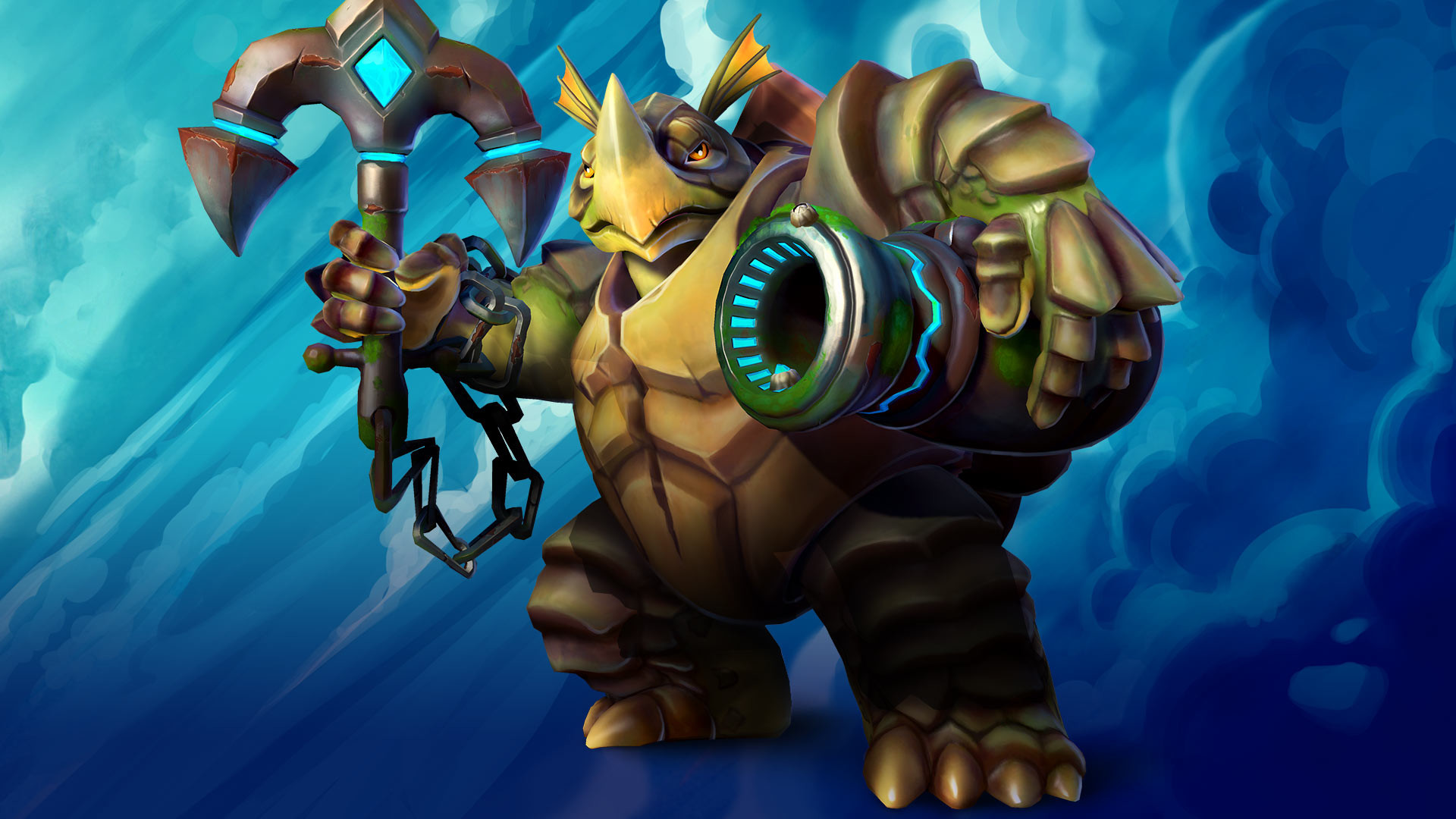 Makoa, Paladins, Tartaruga, Ancora, Sfondo blu, Full HD, wallpaper per portatile