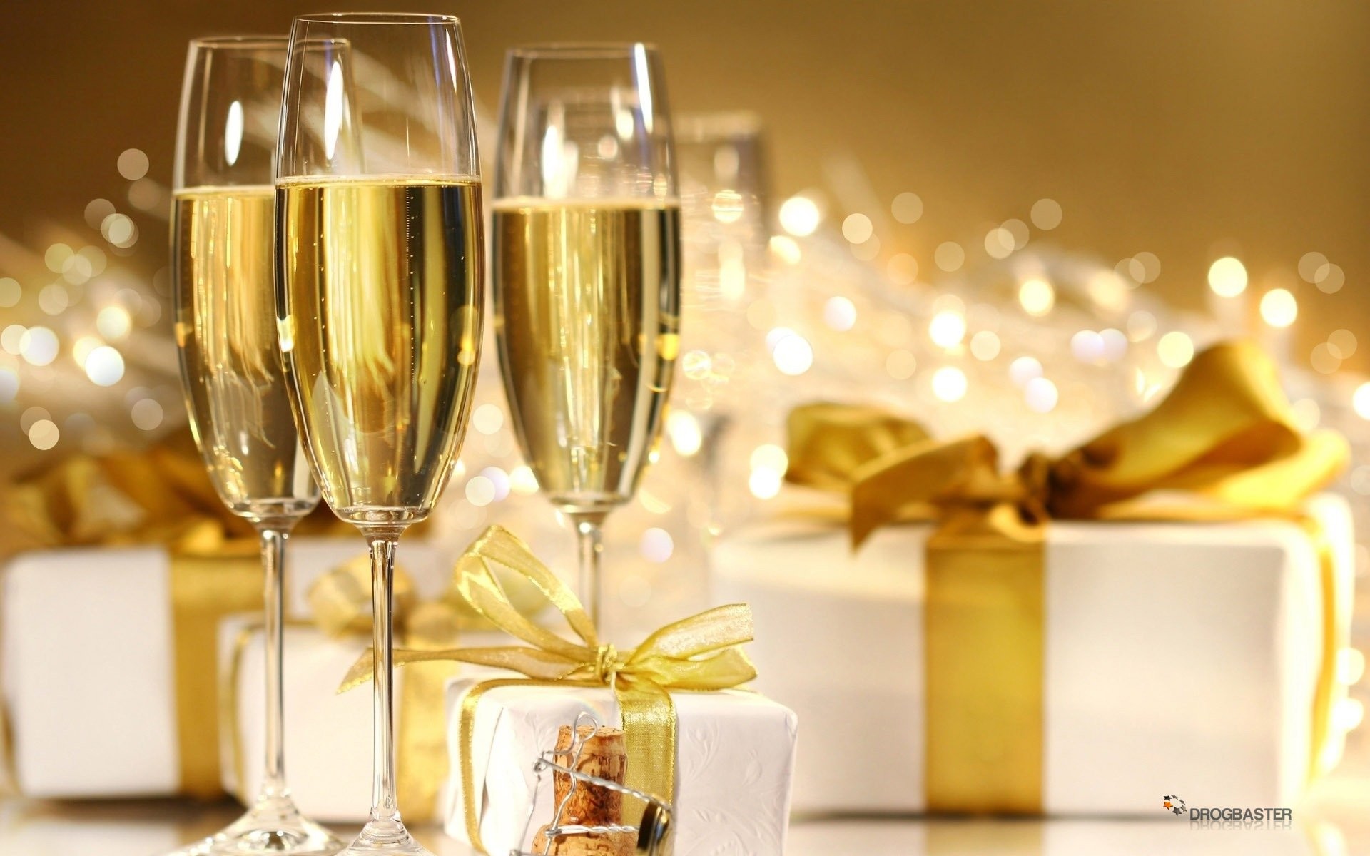 Calici di champagne, Regali, Oro, Brindisi, 1920x1200, sfondo per PC