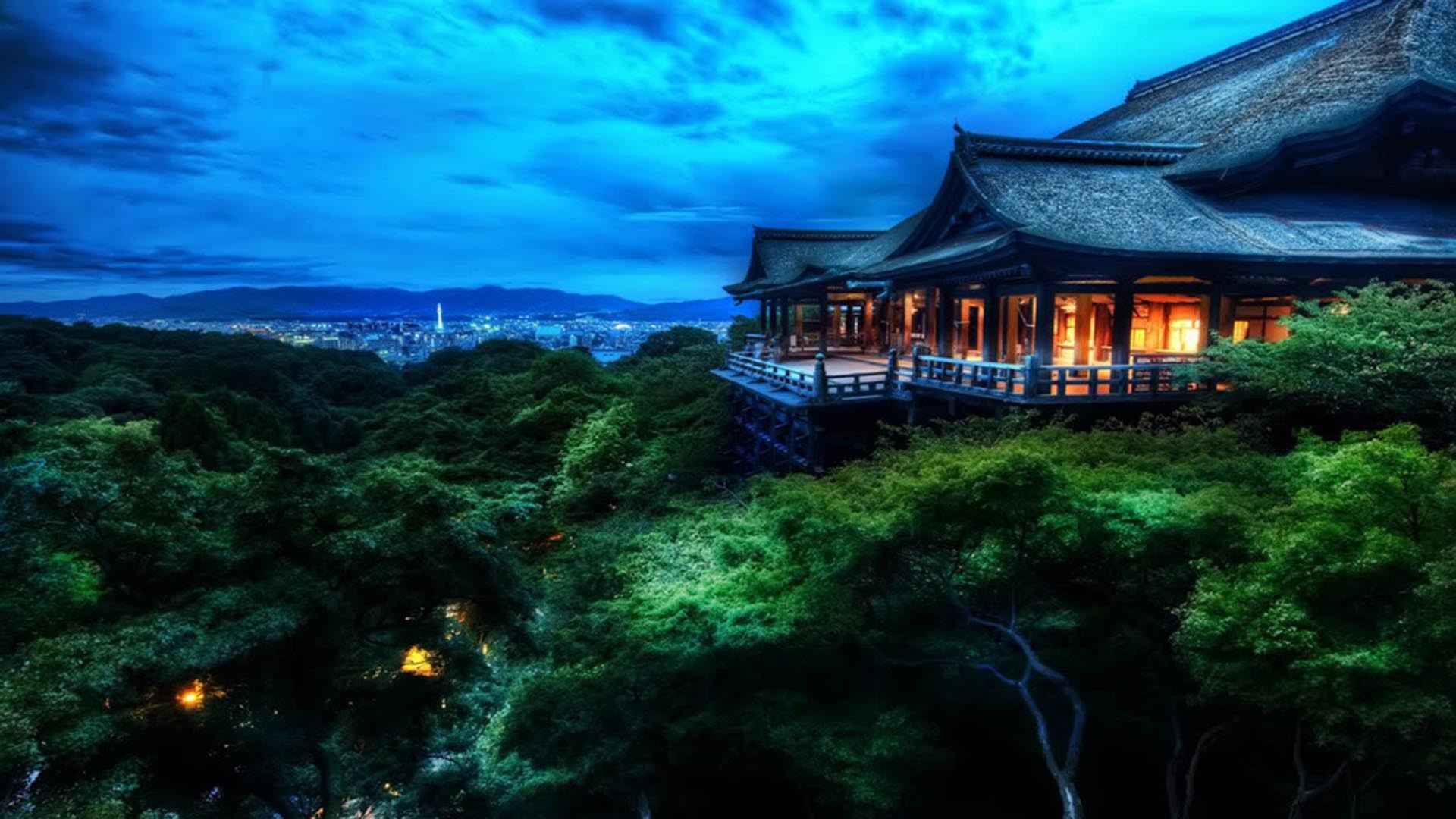 Kiyomizu-dera, Kyoto, Giappone, Tempio, Crepuscolo, Full HD, sfondo per il tuo desktop