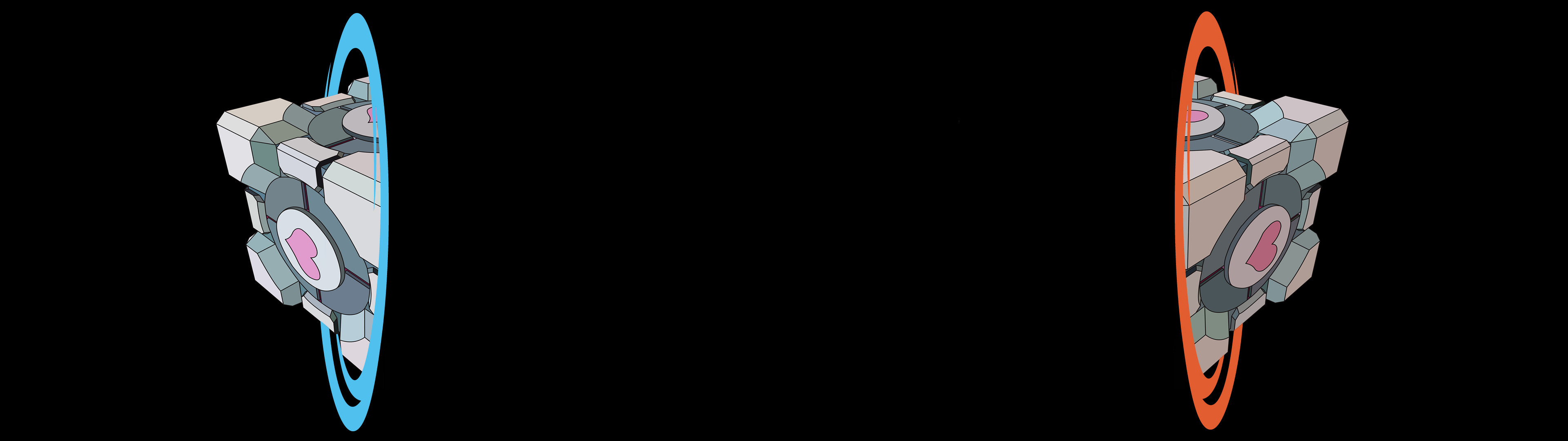 Portal, Companion Cube, Portali, Sfondo nero, 3840x1080, wallpaper desktop