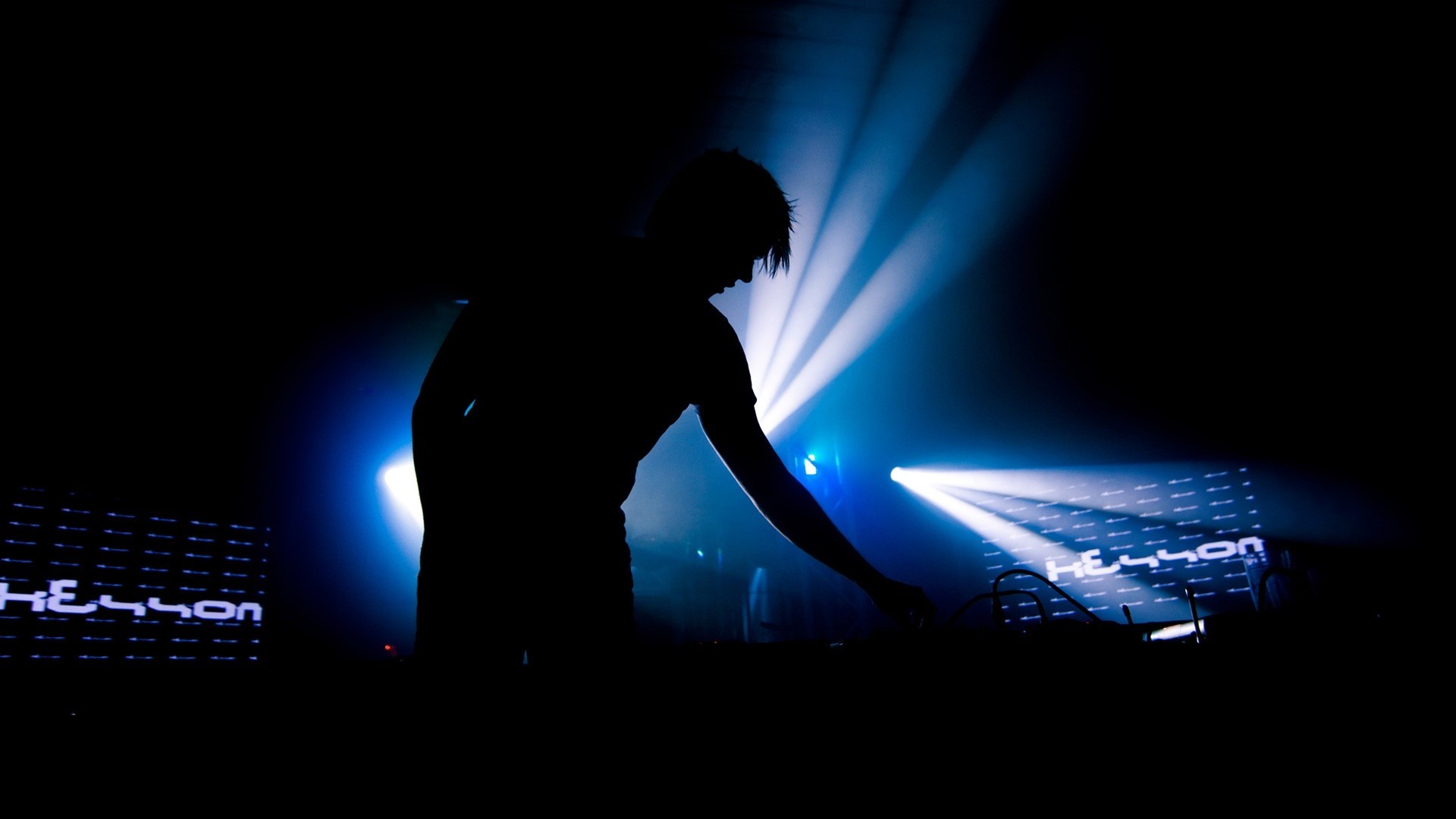 DJ, Silhouette, Fari, Buio, Full HD, sfondo desktop