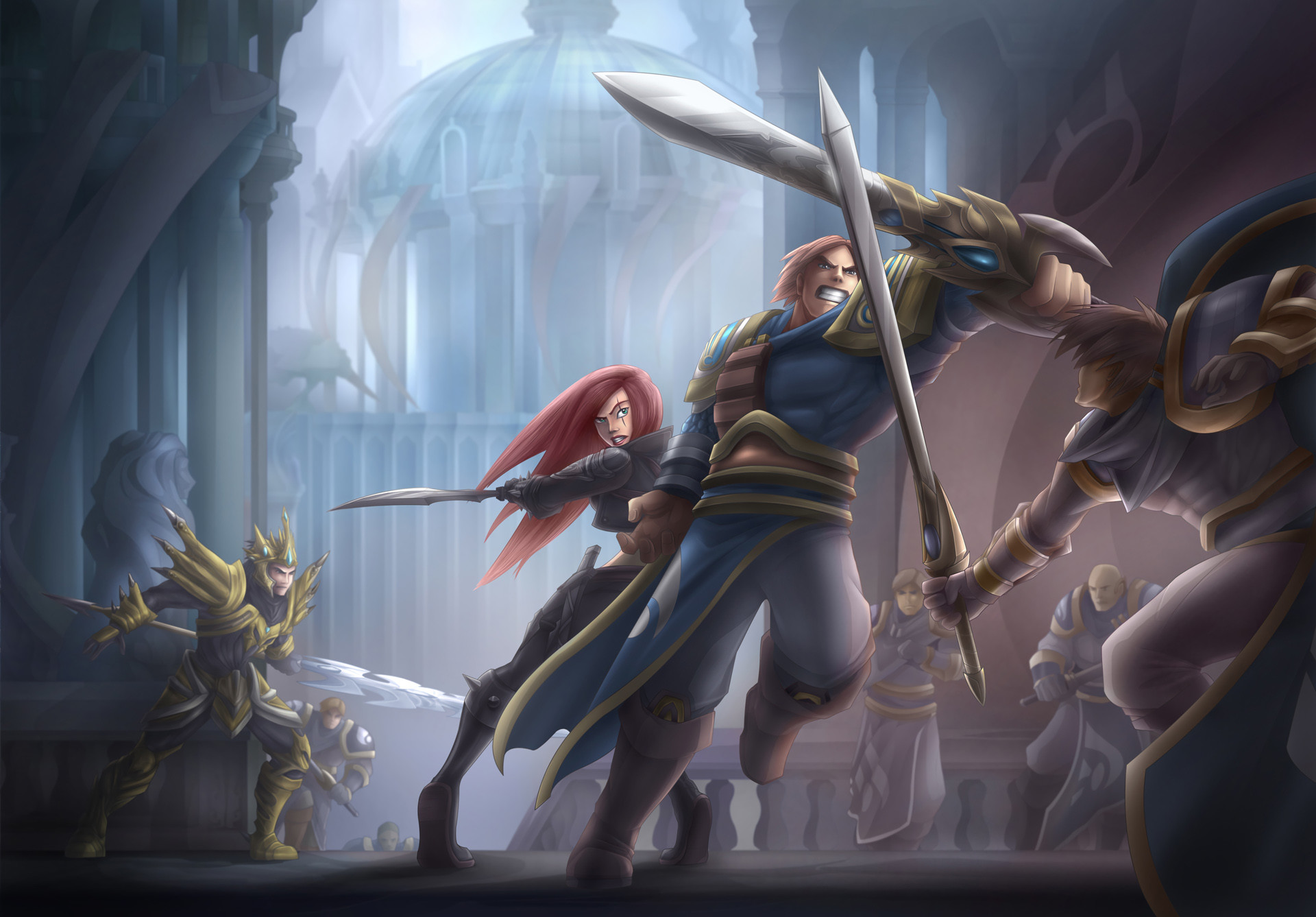 Katarina, Garen, League of Legends, Battaglia, Full HD, sfondo desktop