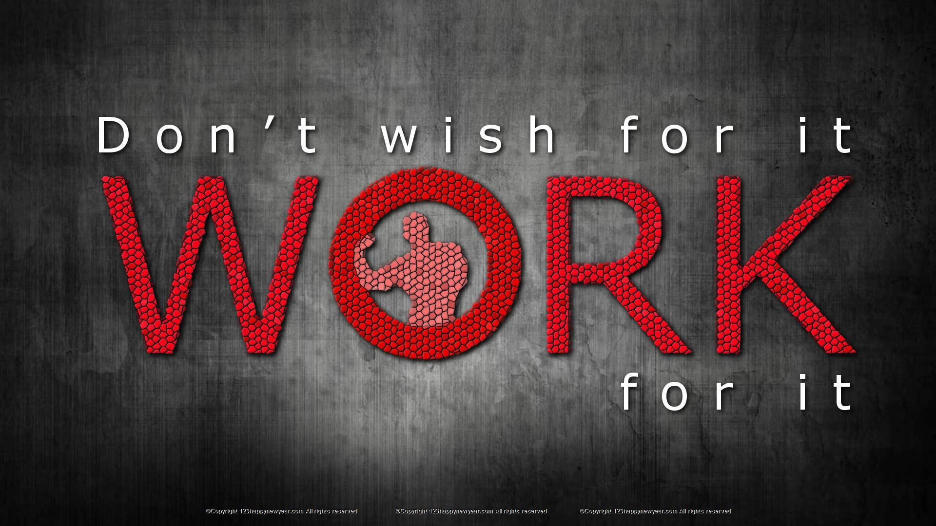 Work for it, Frase motivazionale, Tipografia rossa, Sfondo grigio, wallpaper desktop Full HD