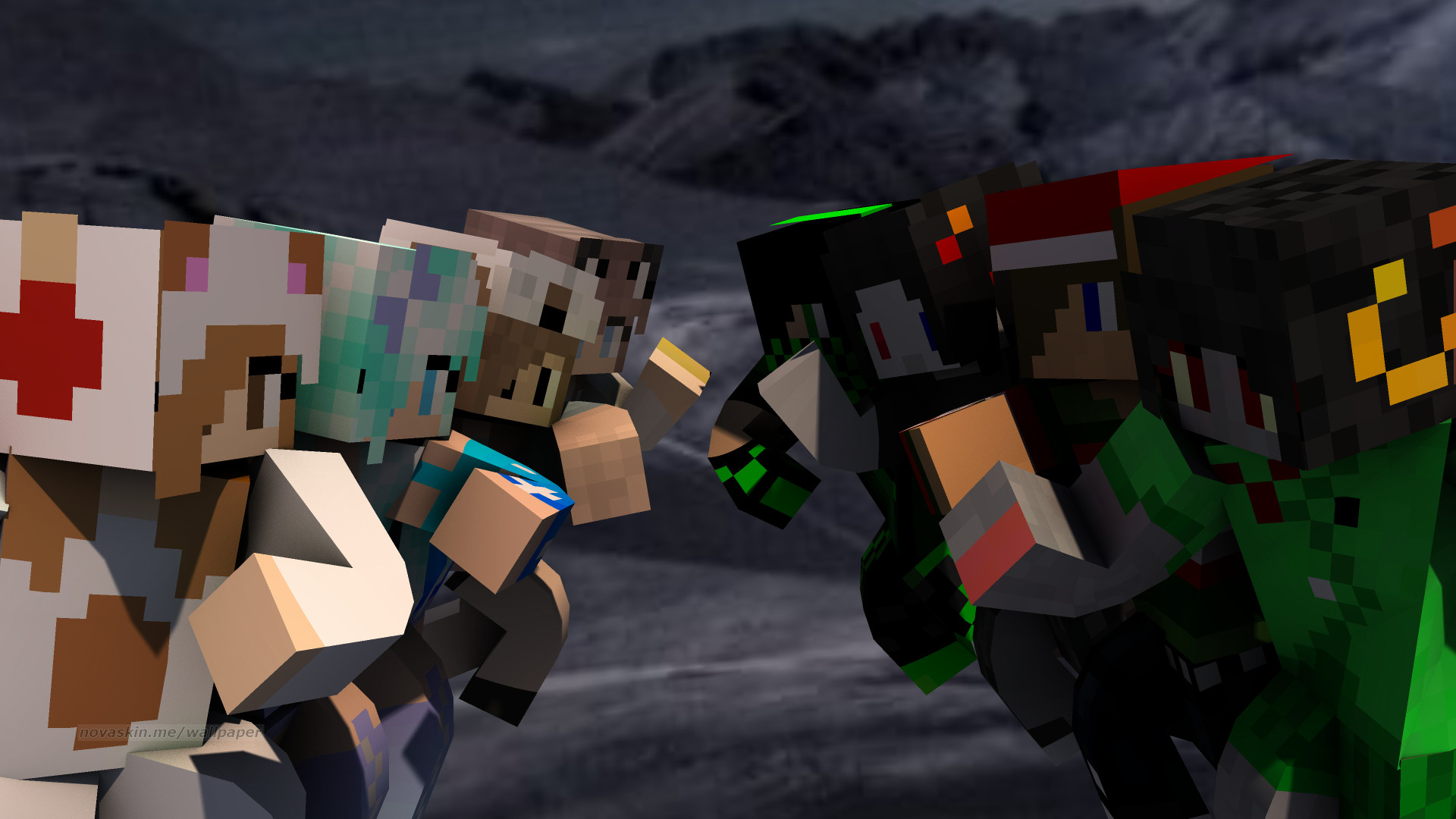 Minecraft, Novaskin, Corsa, Gruppo, Full HD, wallpaper per portatile