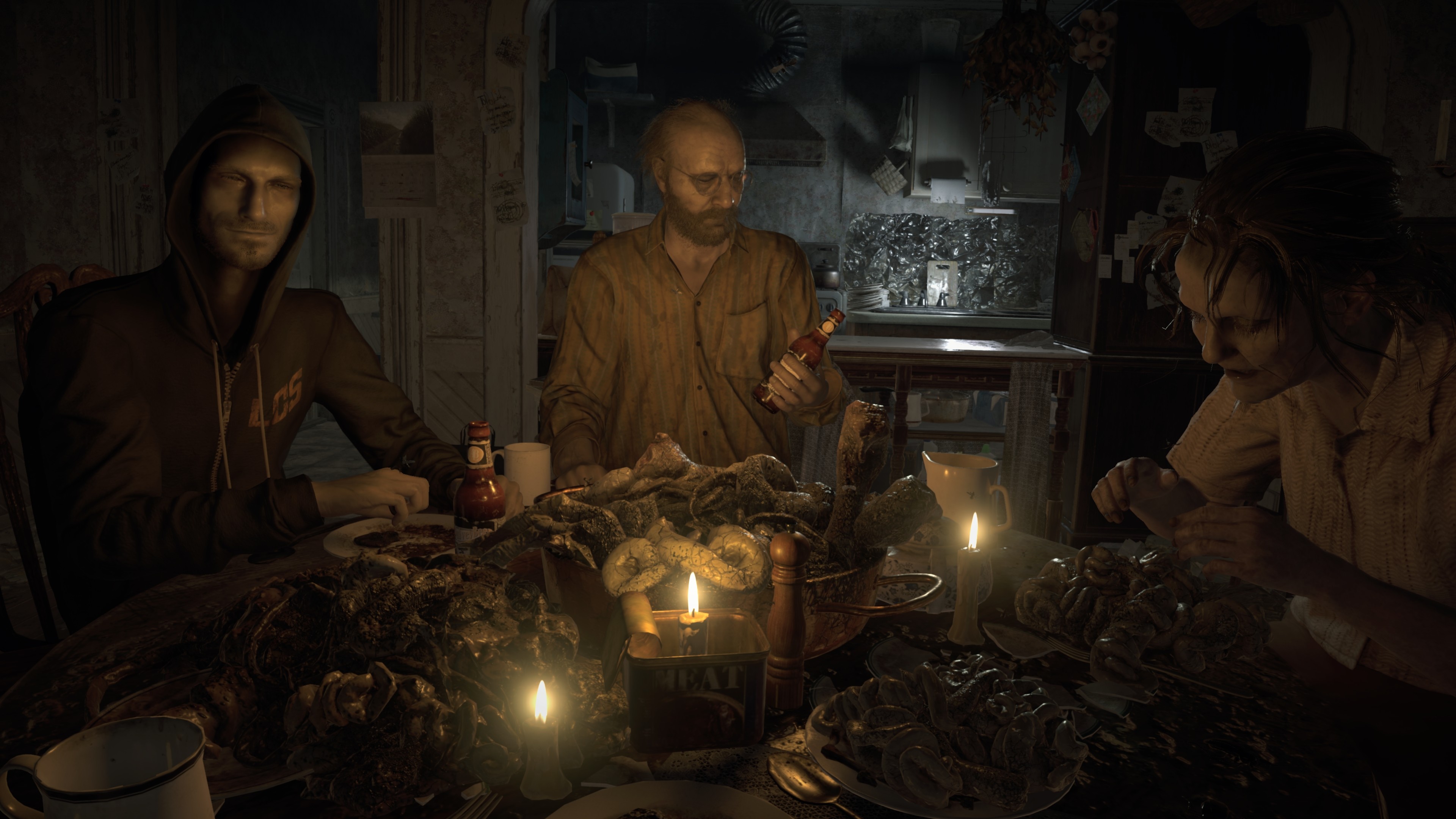 Resident Evil 7: Biohazard, Famiglia Baker, Jack Baker, Cena, Horror, sfondo desktop 3840x2160