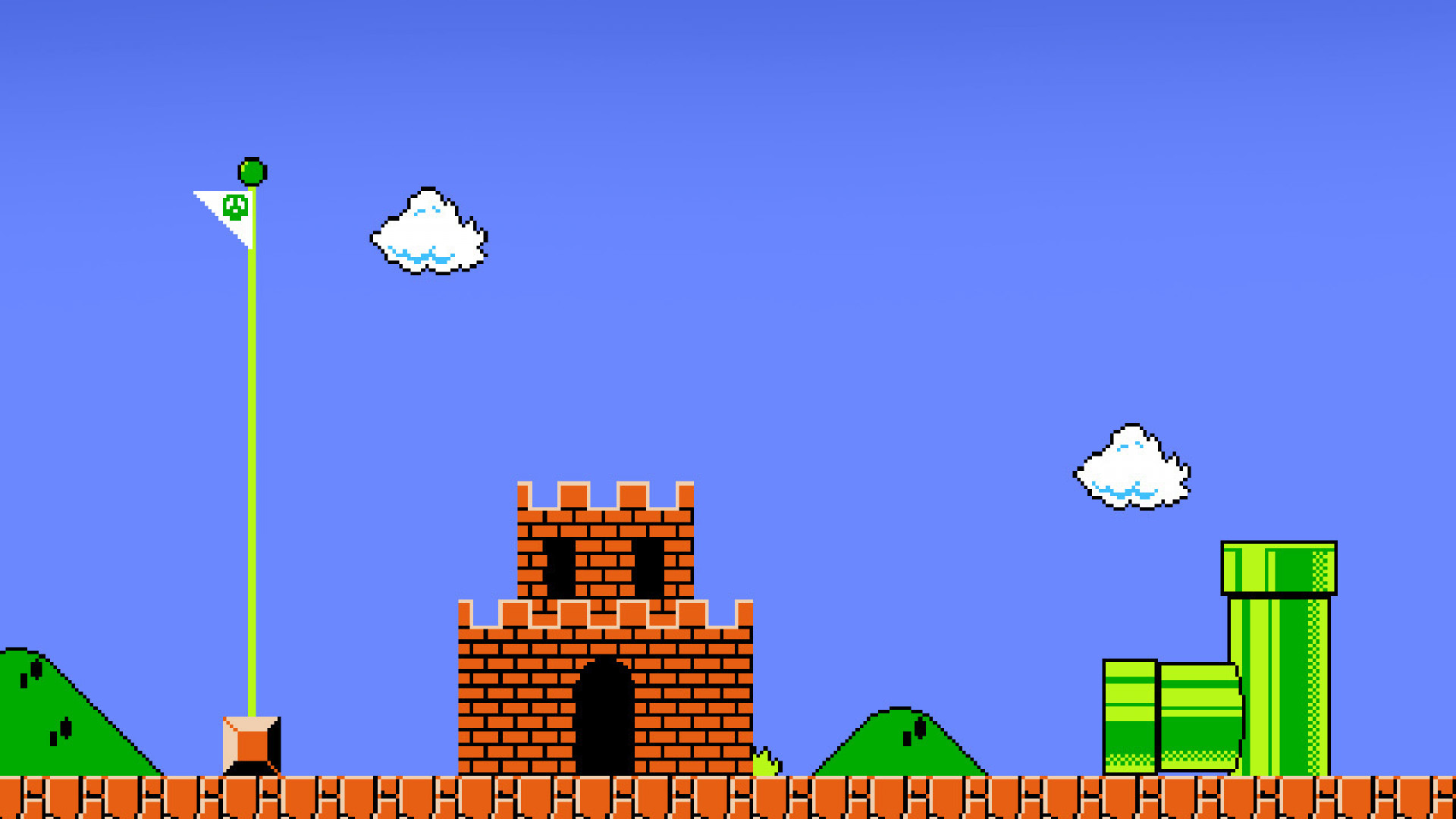 Super Mario Bros., Castello, Pixel art, Bandiera, Full HD, sfondo per PC e portatile