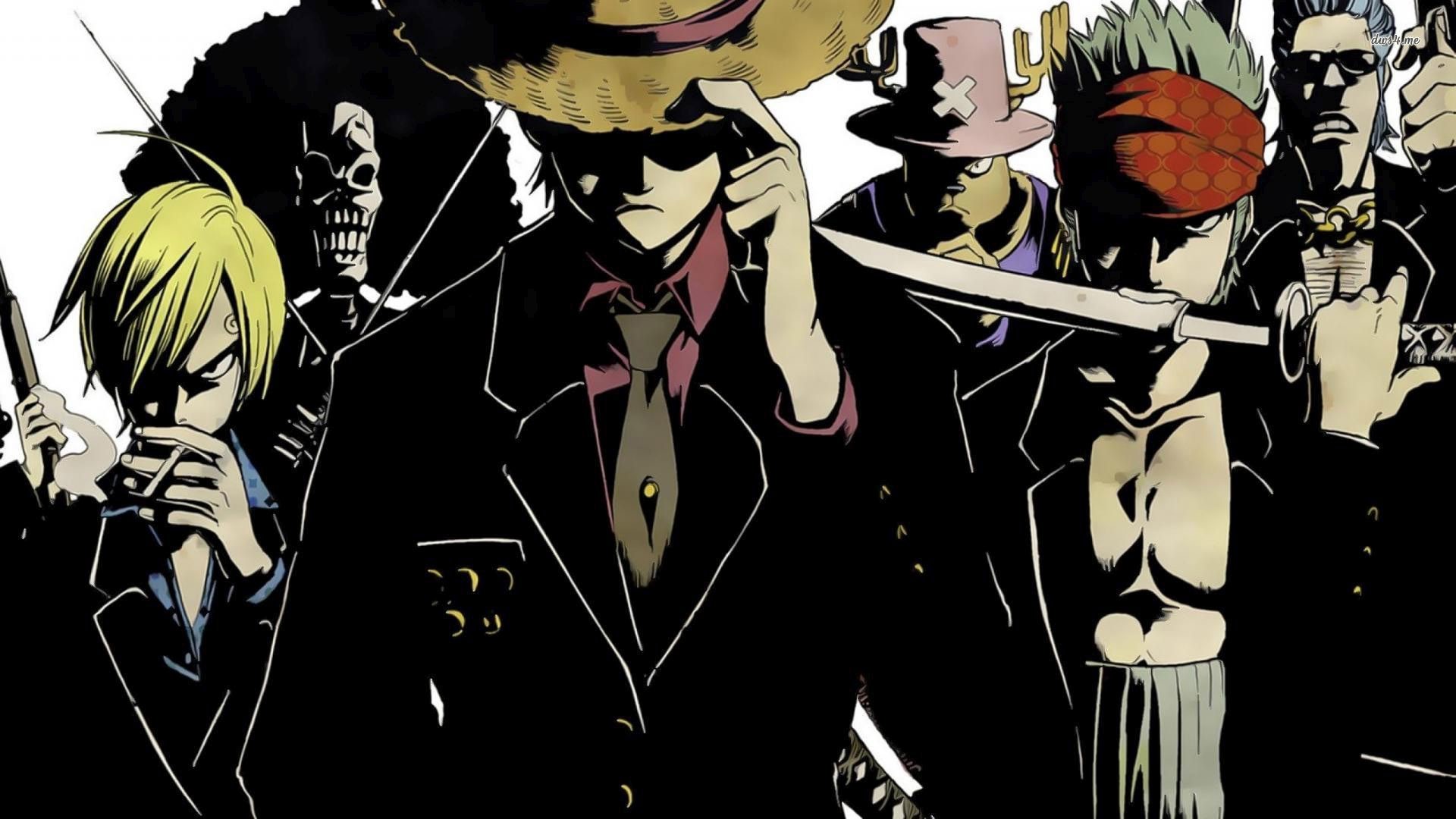One Piece, Sanji, Roronoa Zoro, Brook, Bianco e nero, Full HD, sfondo per PC e portatile