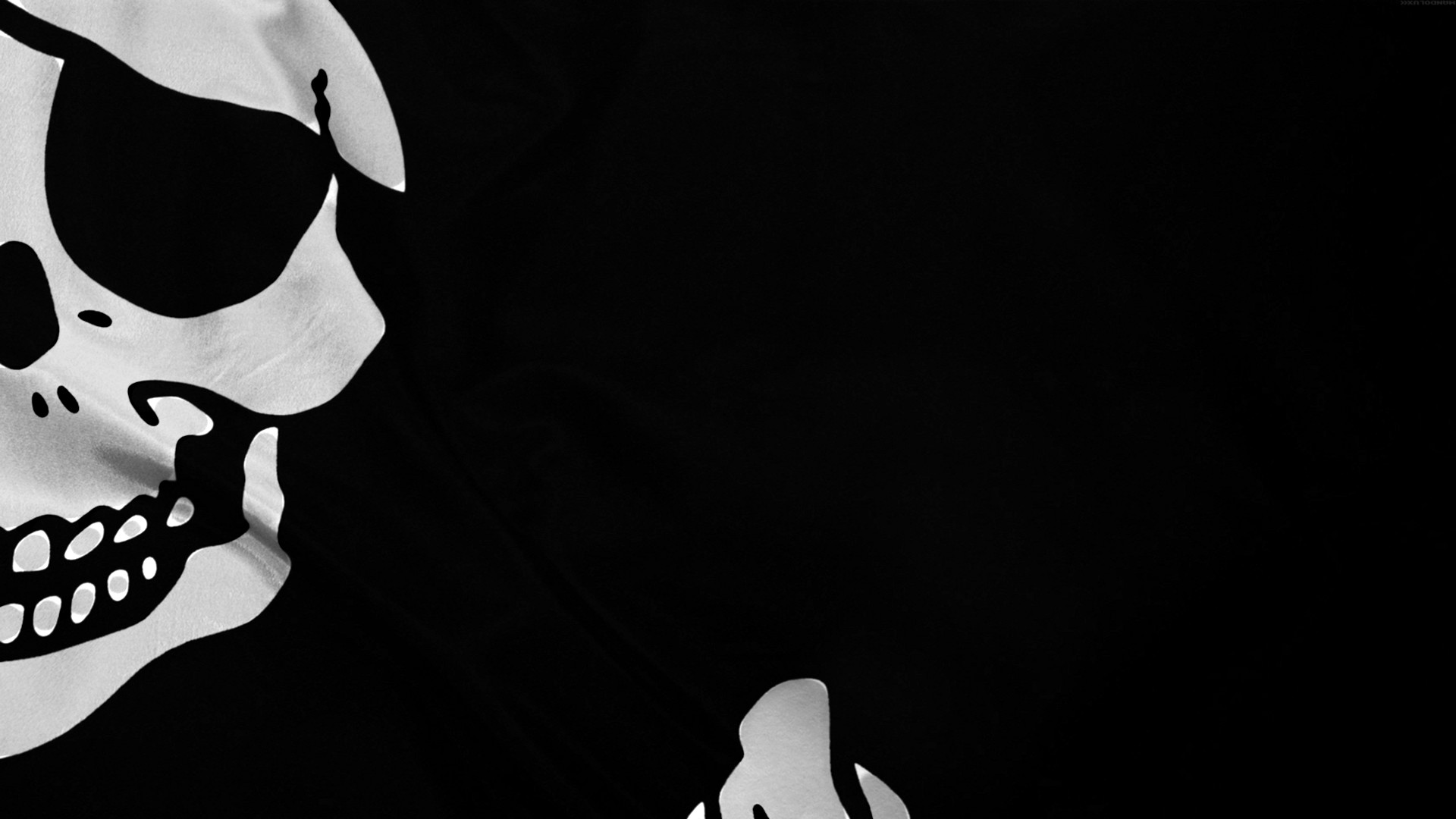 Jolly Roger, Teschio, Bandiera pirata, Sfondo nero, Full HD, wallpaper per PC