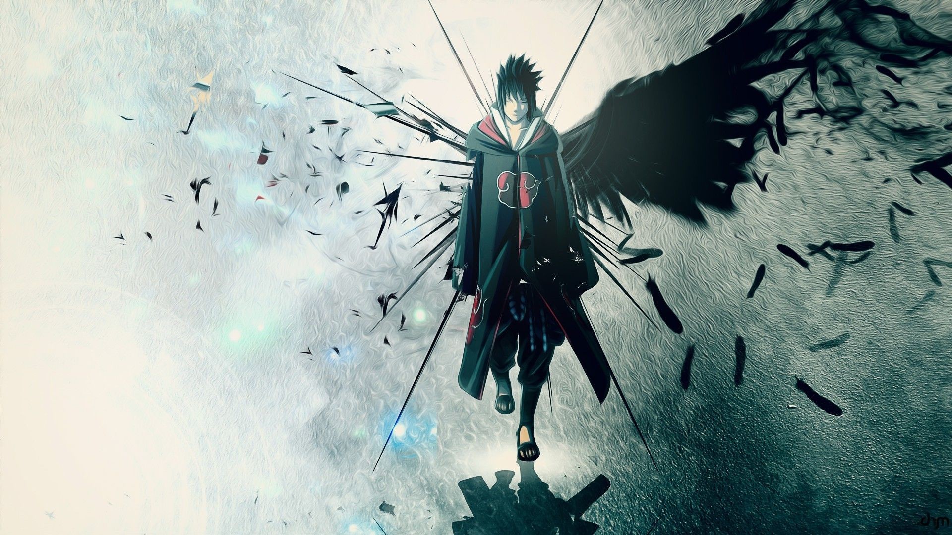 Sasuke Uchiha, Naruto, Akatsuki, Ali nere, Full HD, sfondo per PC e portatile