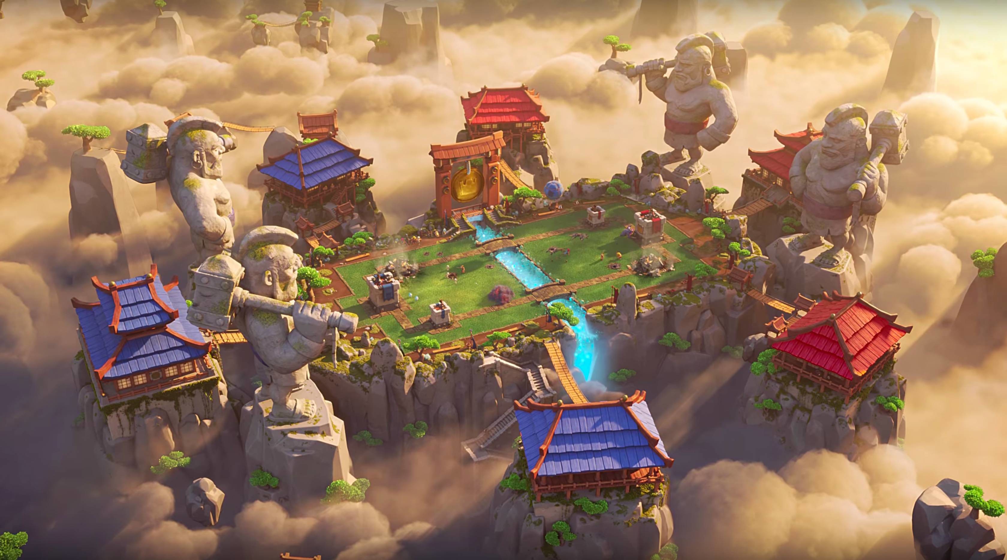 Clash Royale, Arena, Nuvole, Vista dall'alto, Torri, 2K, sfondo per PC