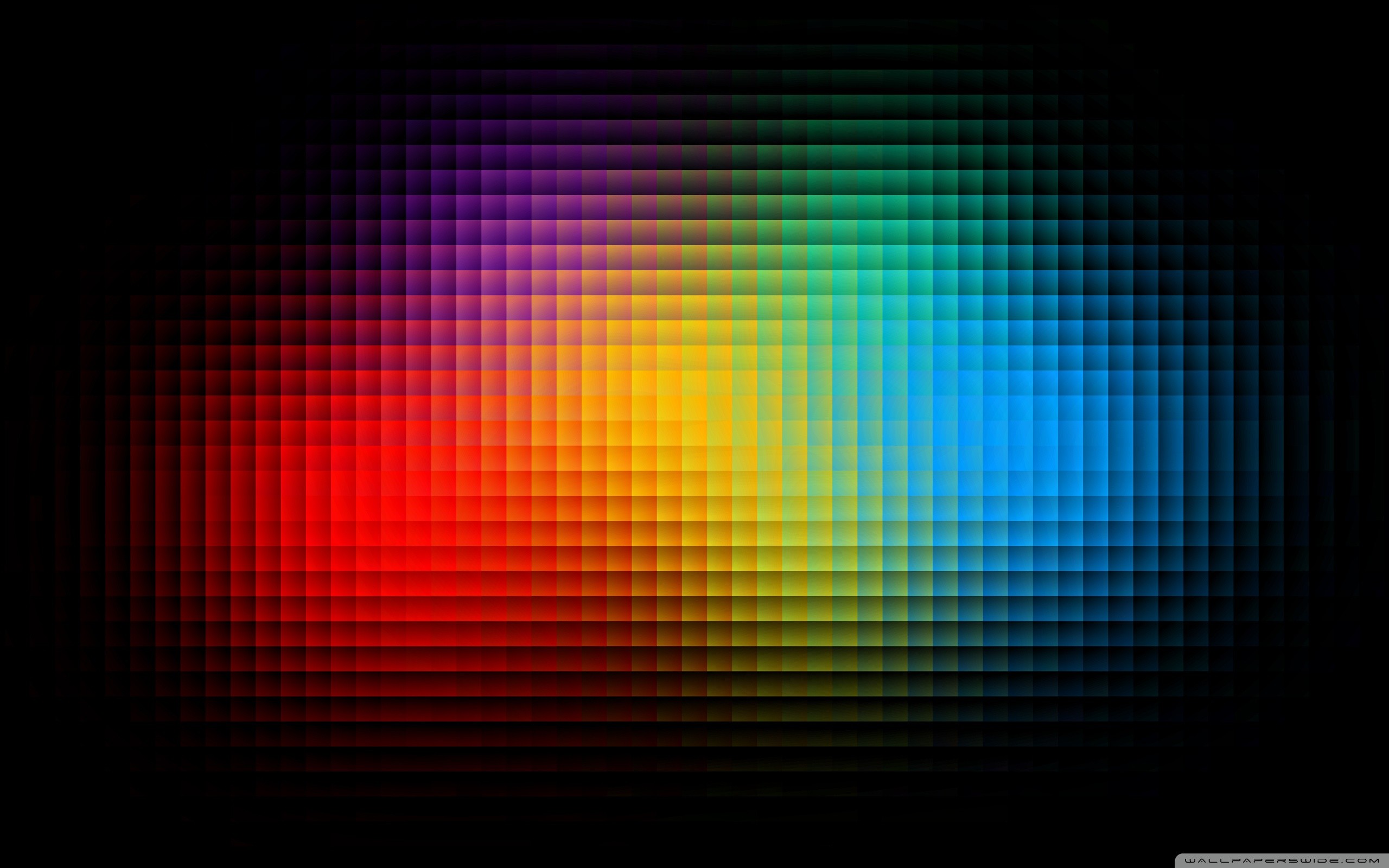 Mosaico di pixel, Arcobaleno, Sfondo nero, 16:10 2K, wallpaper widescreen