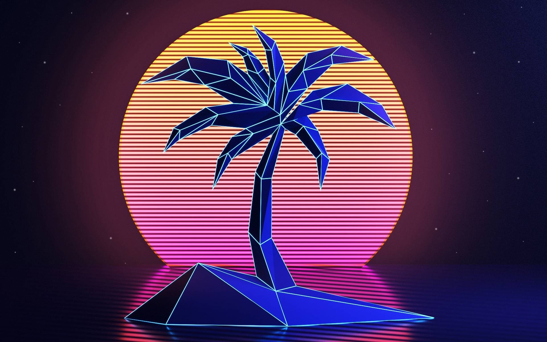 Synthwave, Palma, Tramonto, Retro anni 80, Full HD, sfondo per PC