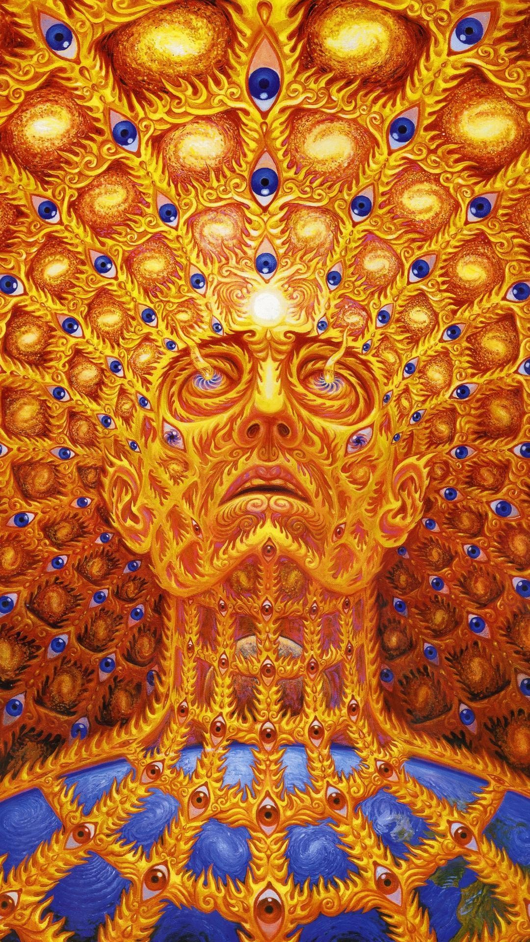 Alex Grey, Arte psichedelica, Visionario, Oro, Full HD, sfondo per iPhone e Android
