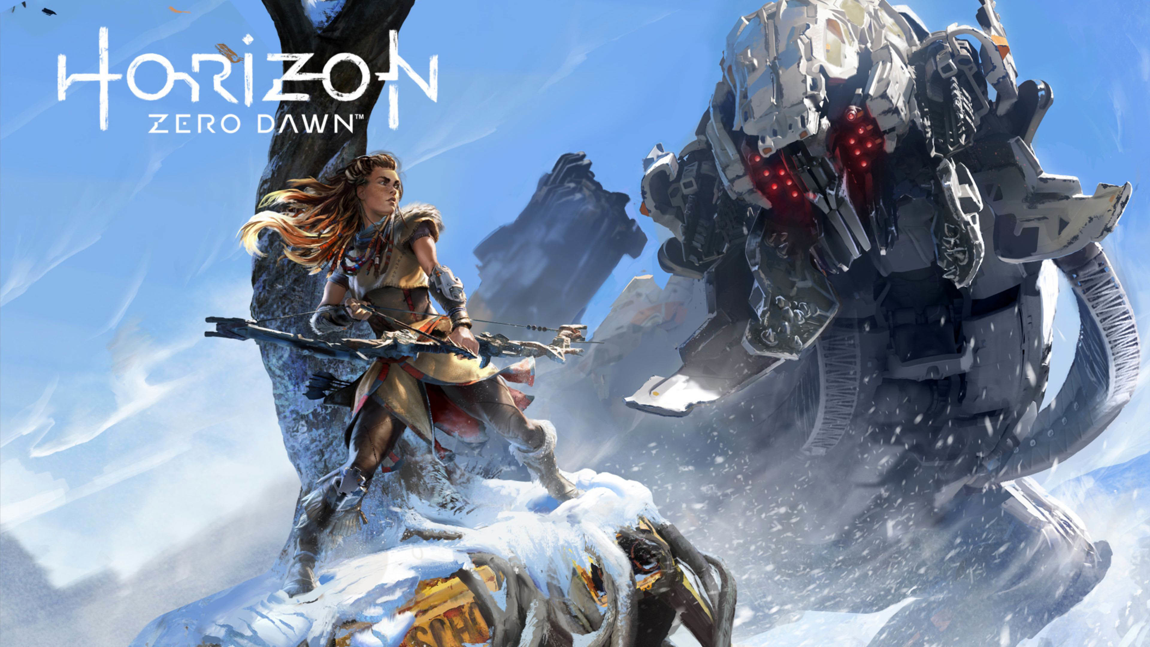 Aloy, Horizon Zero Dawn, Logo, Neve, 3840x2160, sfondo per PC