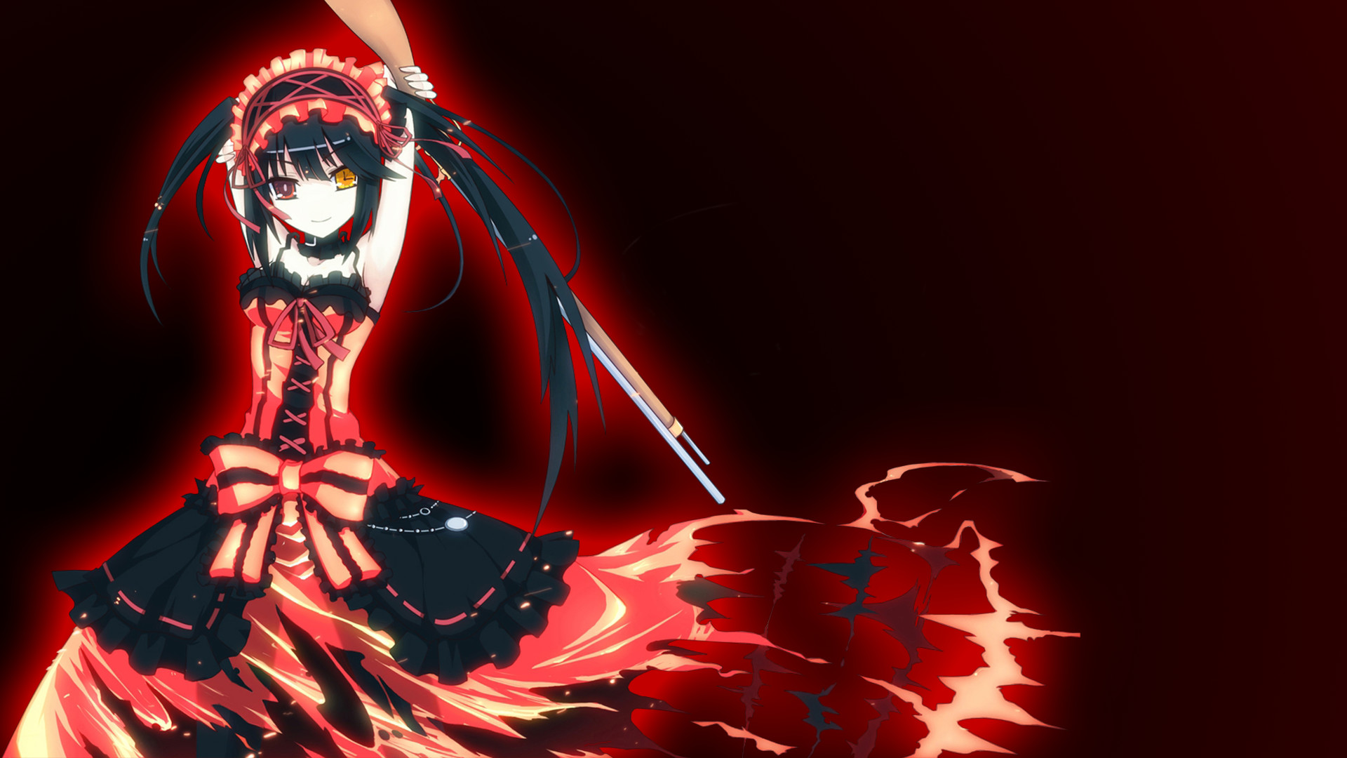 Kurumi Tokisaki, Date A Live, Gothic lolita, Rosso, 1920x1080, sfondo per PC
