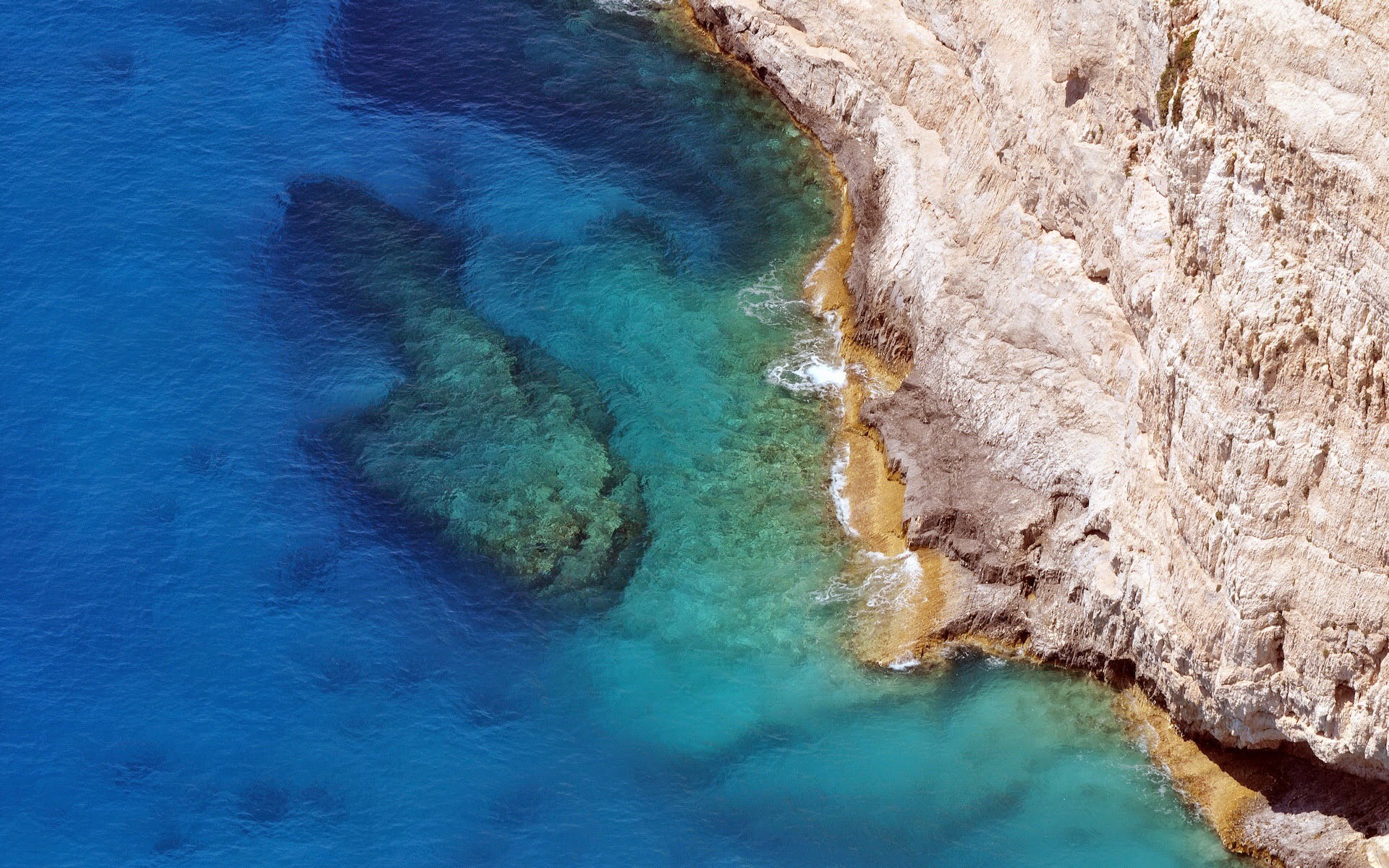 Vista aerea, Scogliera, Acqua turchese, Costa rocciosa, Mare, 1920x1200, wallpaper desktop