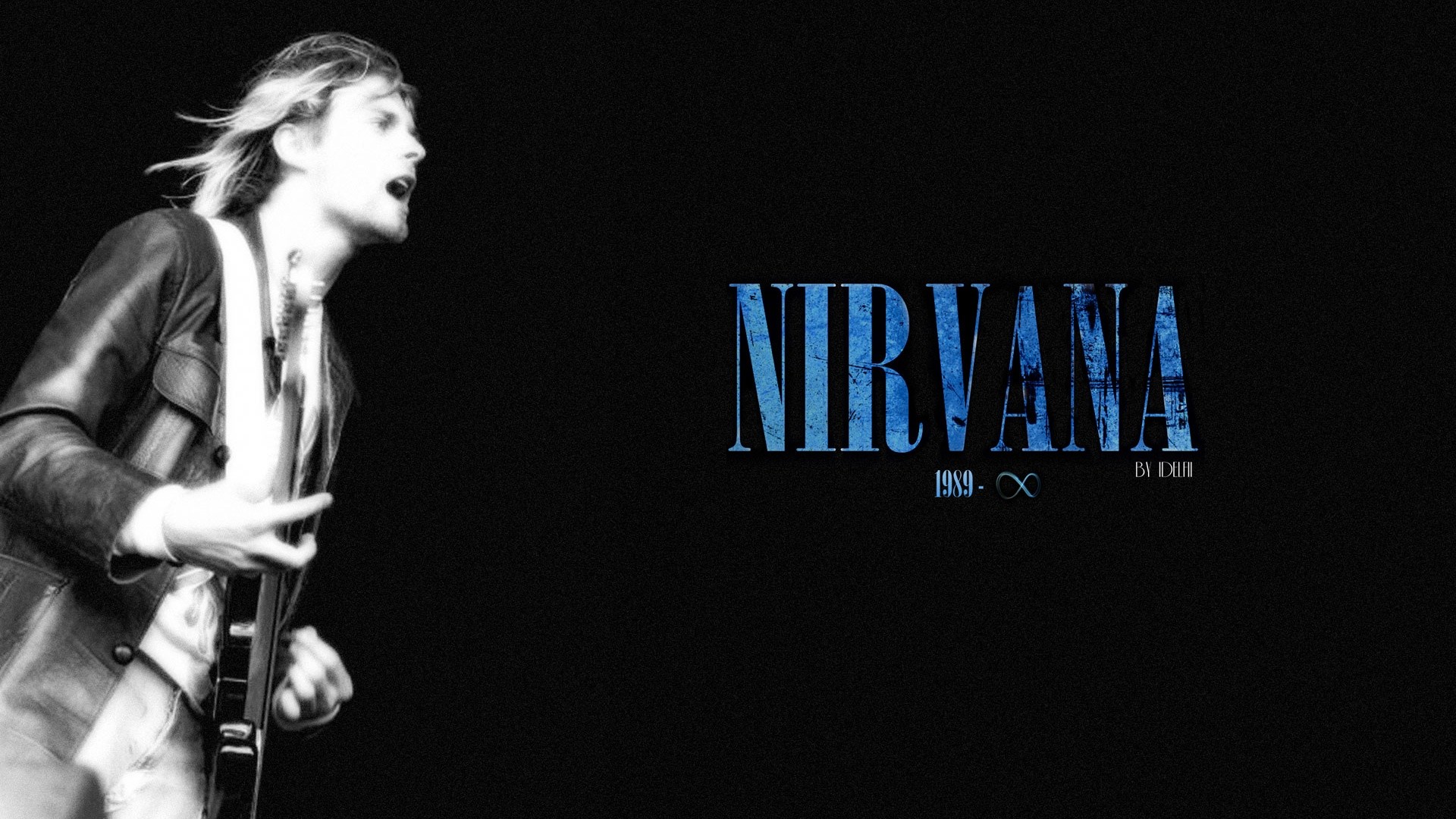 Kurt Cobain, Nirvana, Logo Nirvana, Sfondo nero, Full HD, wallpaper per PC