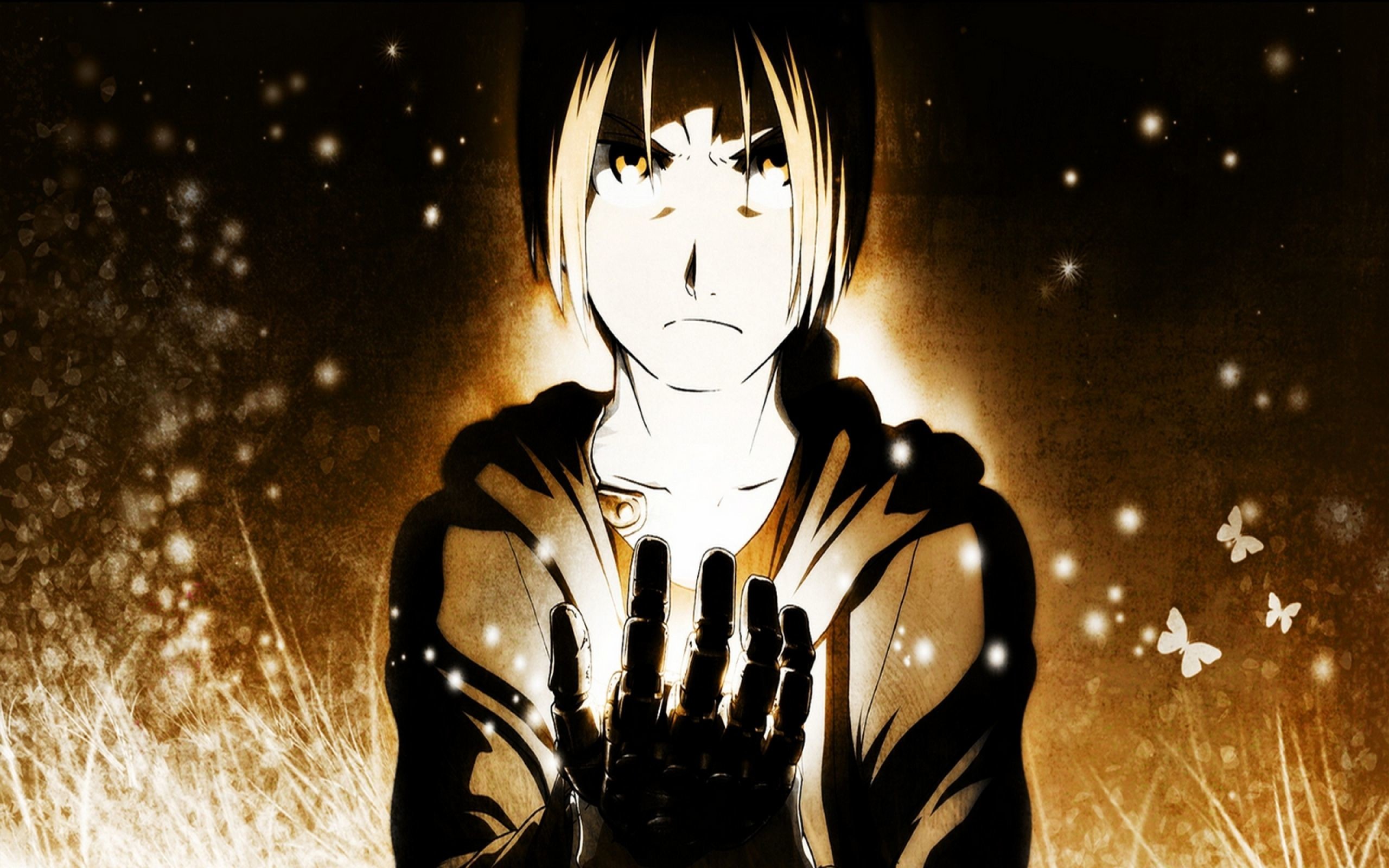 Edward Elric, Fullmetal Alchemist: Brotherhood, Automail, Luce dorata, sfondo widescreen 2K