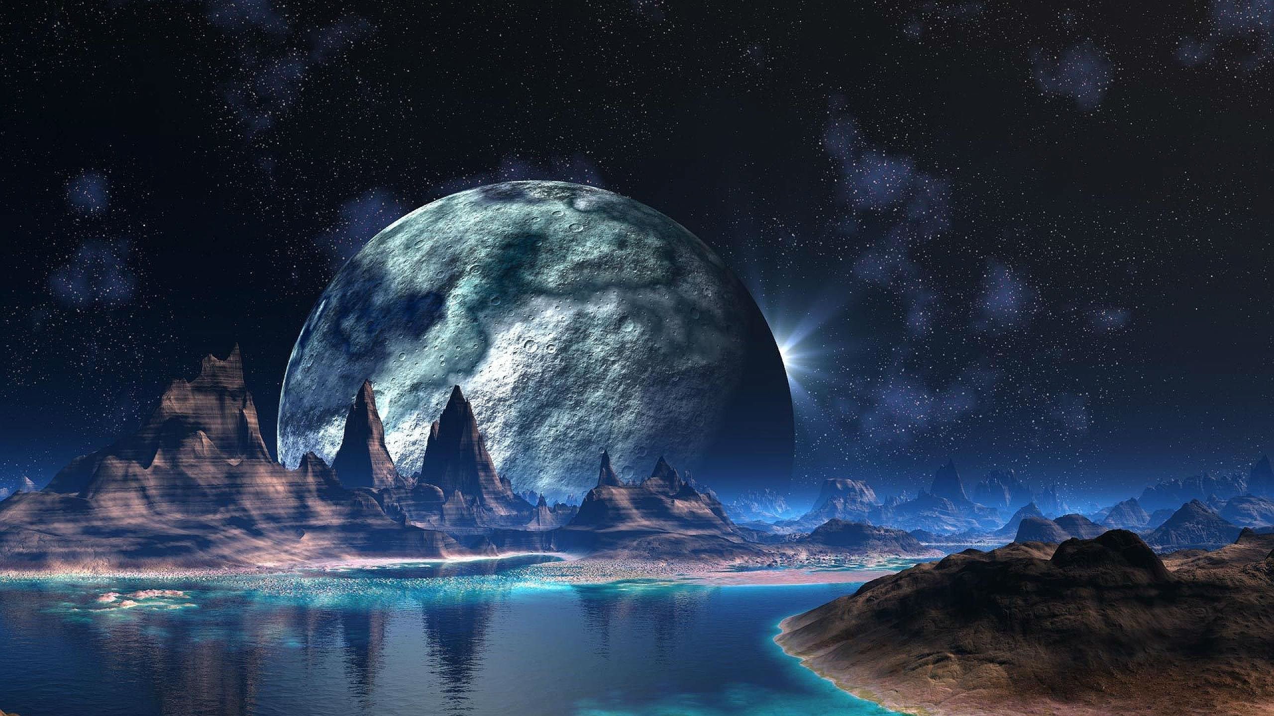Pianeta, Paesaggio alieno, Fantascienza, Montagne, 2K, sfondo per PC e portatile