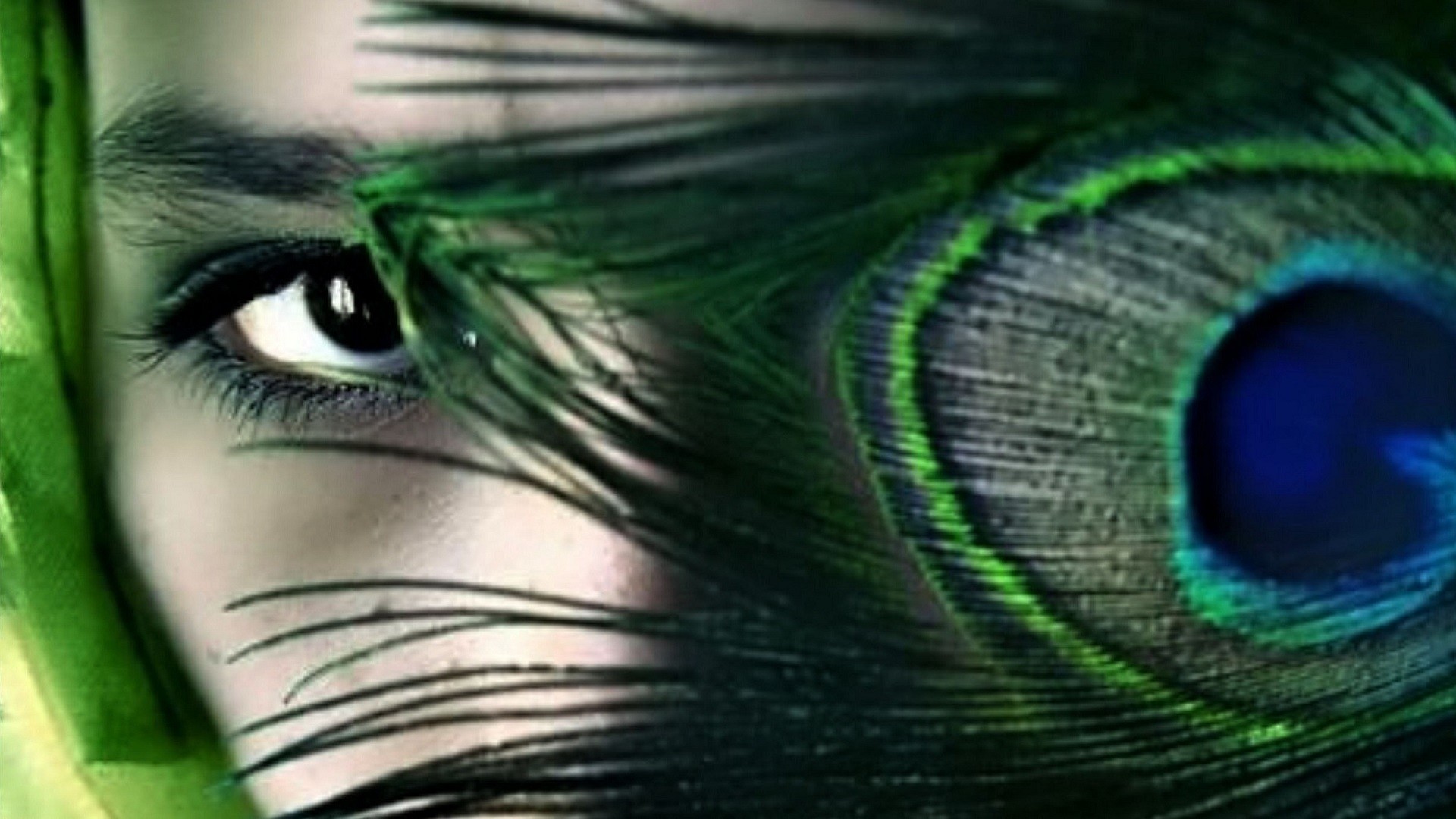 Occhio, Piuma di pavone, Volto, Verde, 1920x1080, sfondo per PC