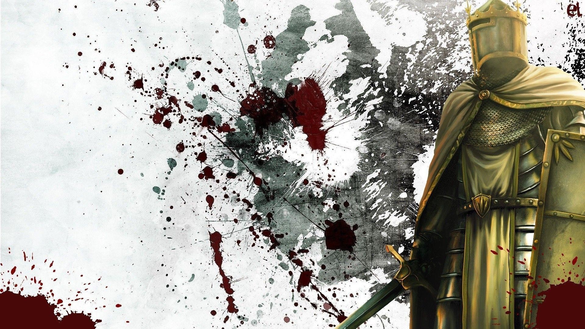 Crociato, Elmo, Cotta di maglia, Schizzi di sangue, Sfondo bianco, wallpaper Windows 11