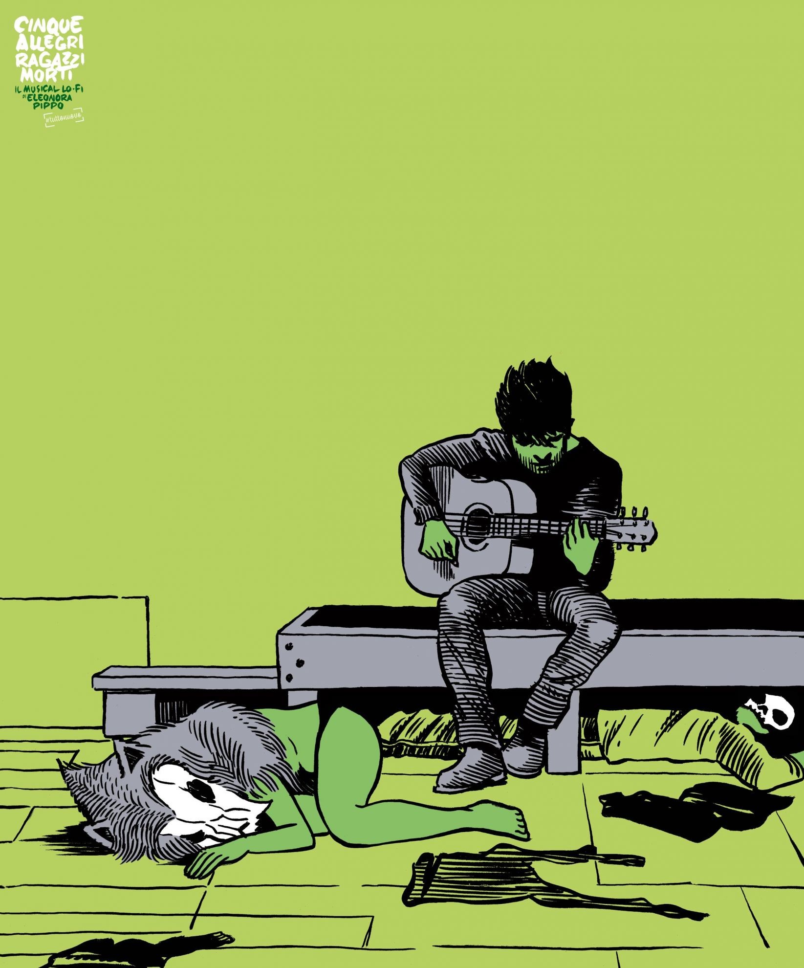 Fumetto, Chitarrista, Illustrazione, Sfondo verde, QHD+, schermata di blocco iPad