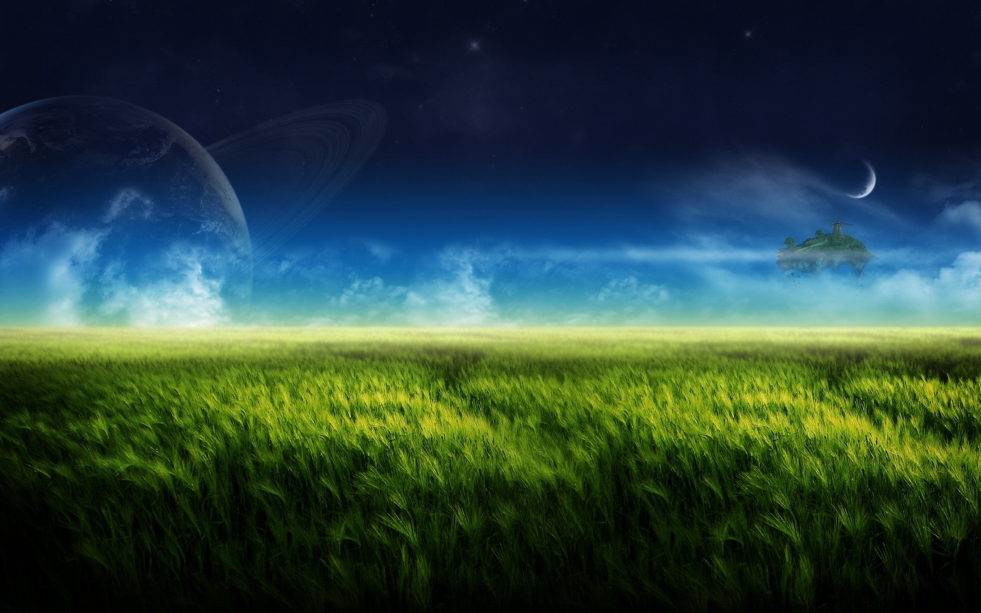 Prato, Pianeti, Fantasy, Notte, sfondo per tablet