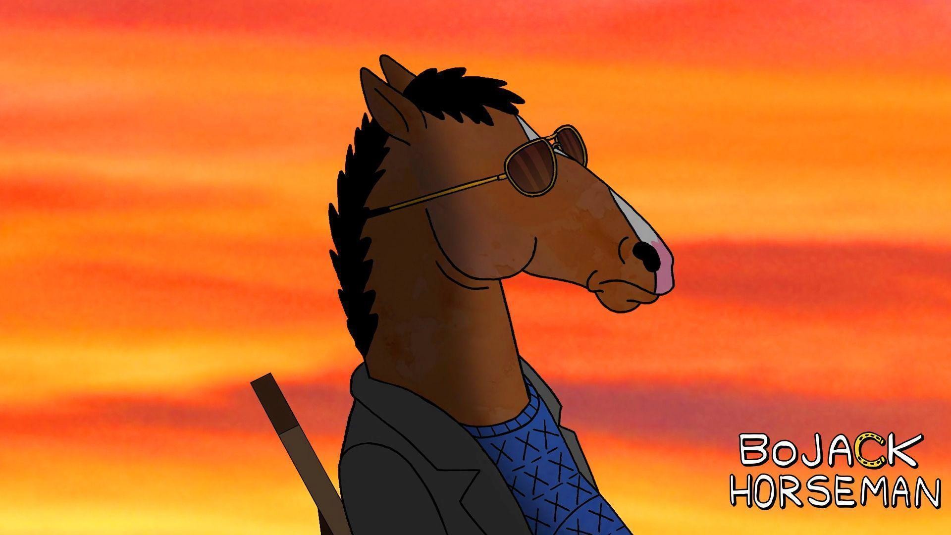 BoJack Horseman, Occhiali da sole, Tramonto, Logo, 16:9 Full HD, sfondo widescreen