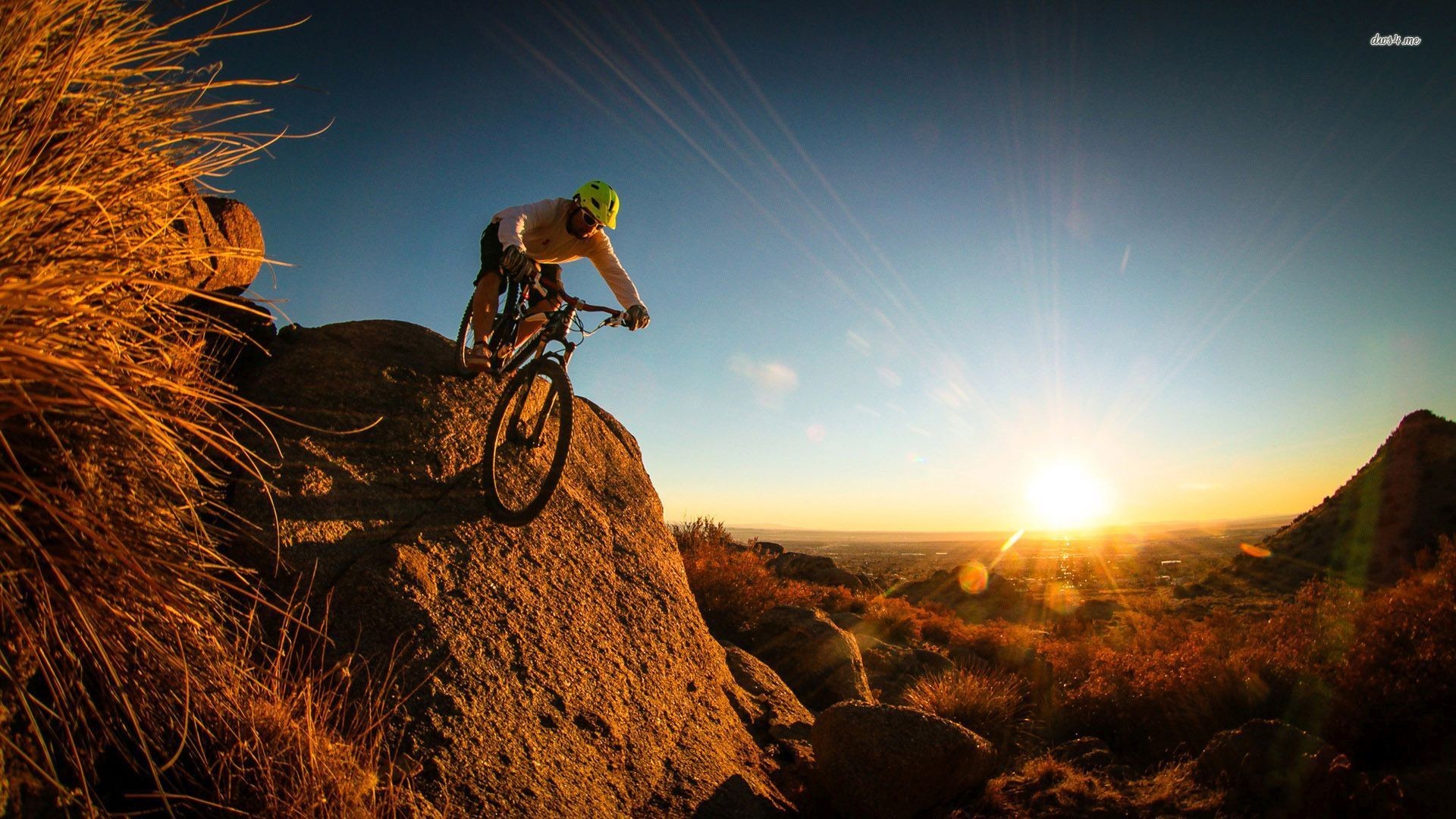 Mountain bike, Rocce, Tramonto, Sole, 1920x1080, sfondo per PC