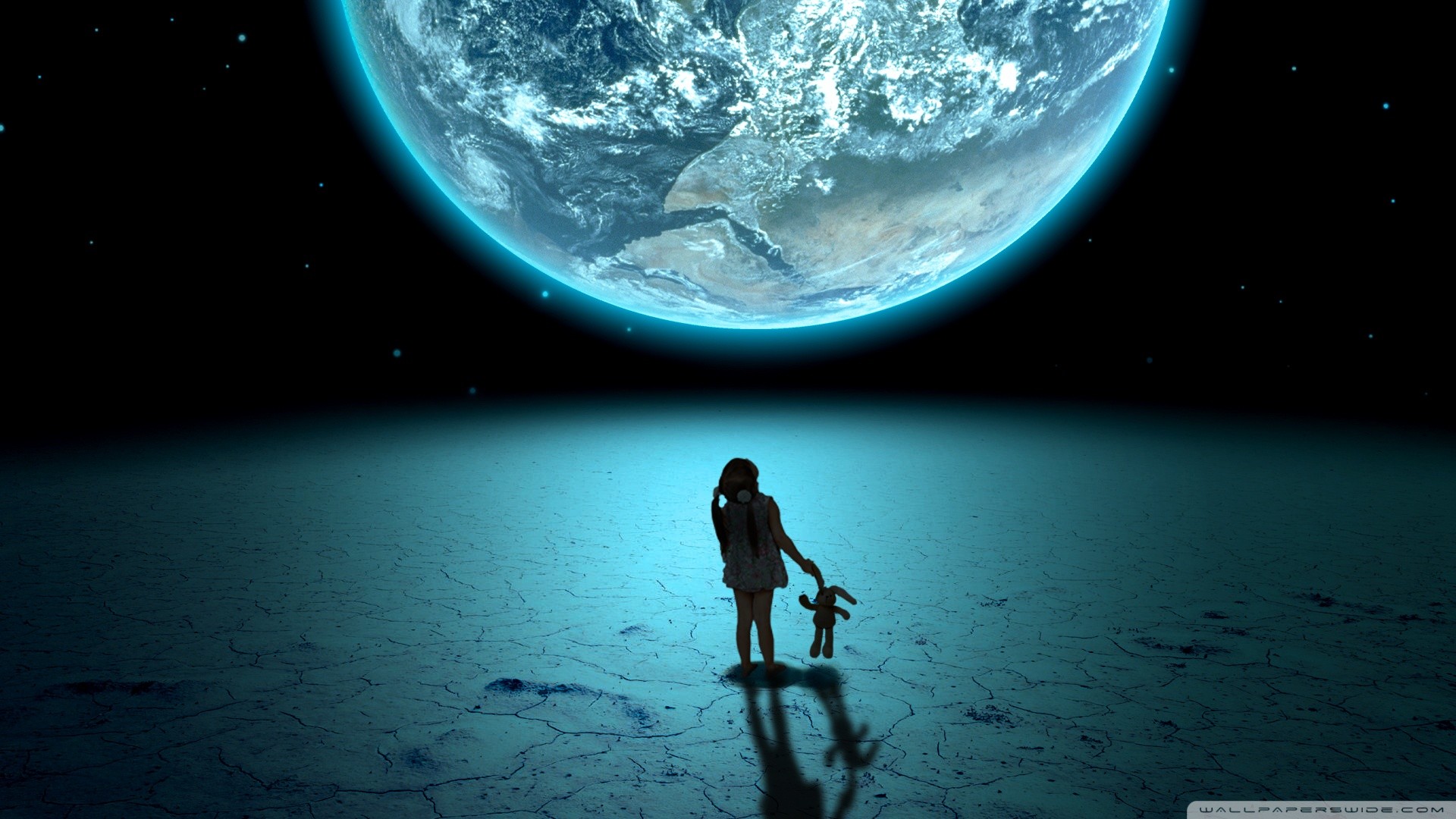 Terra, Bambina, Orsacchiotto, Surreale, Full HD, wallpaper per portatile