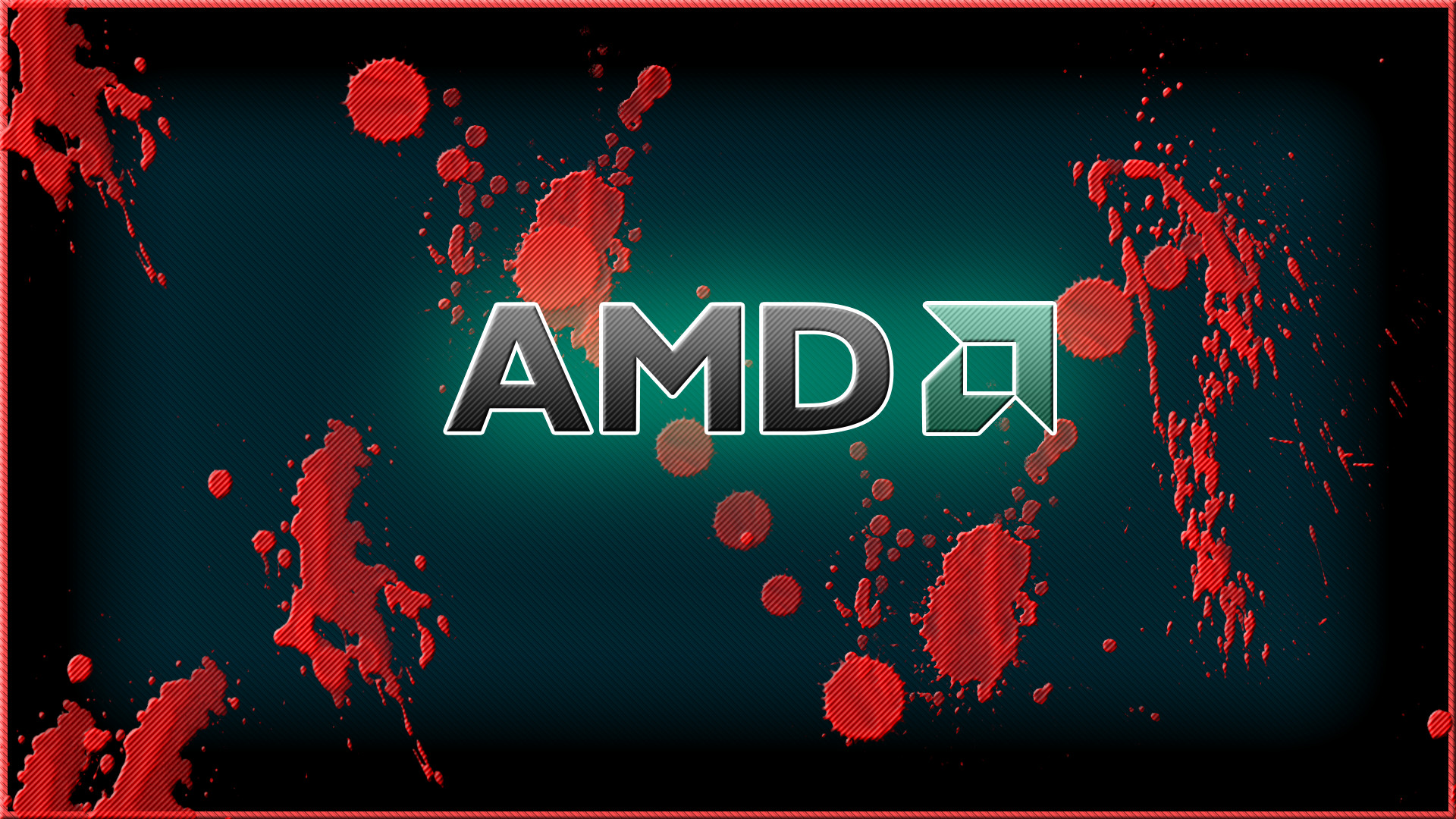 AMD, Logo, Schizzi rossi, Verde acqua, 1920x1080, immagine di sfondo