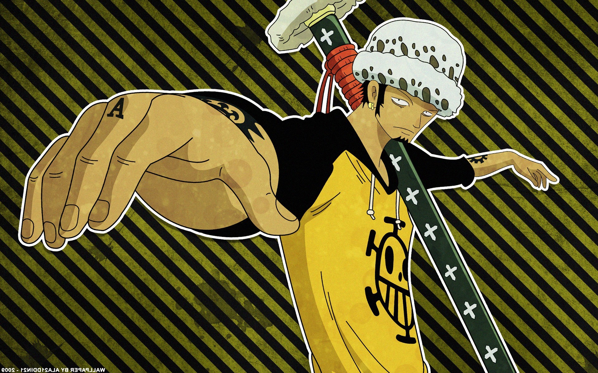 Trafalgar Law, One Piece, Strisce diagonali, Full HD, sfondo per PC