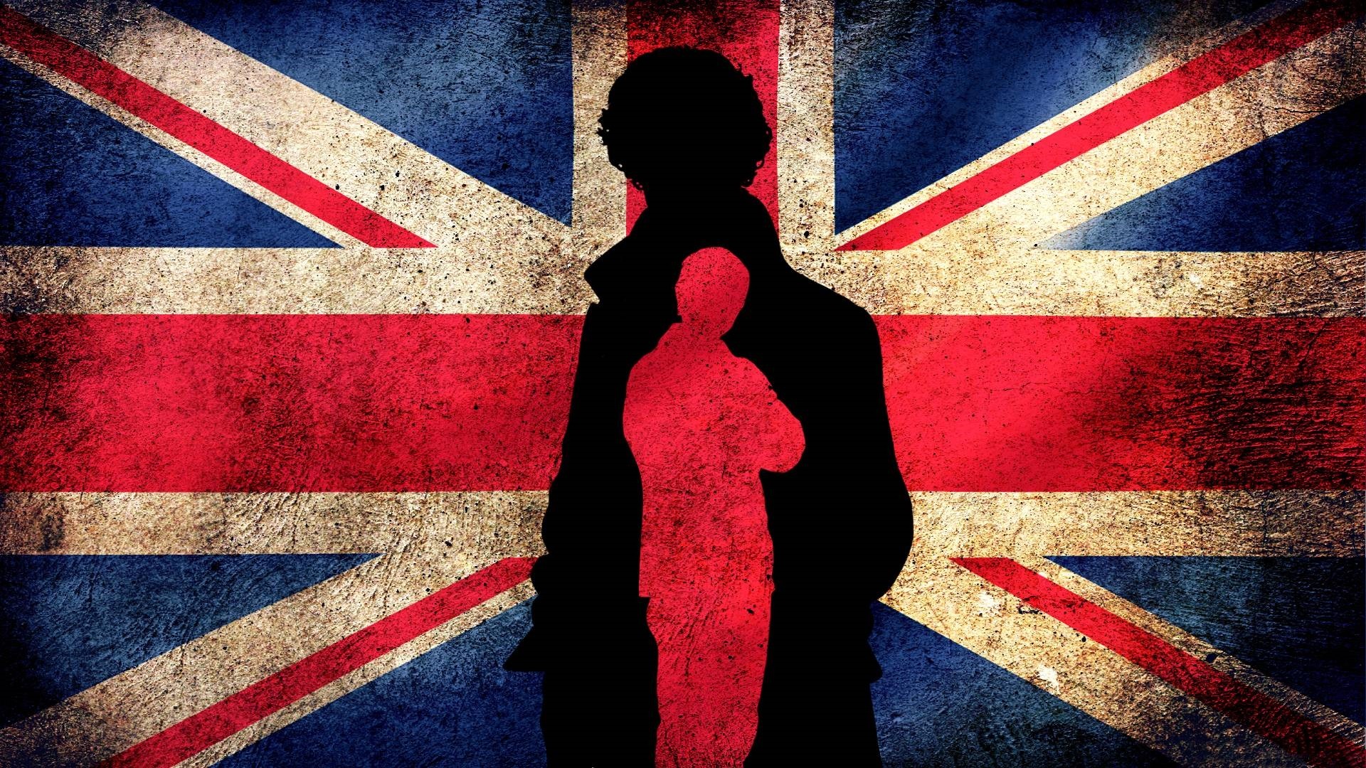 Sherlock, Union Jack, Silhouette, Bandiera britannica, 1920x1080, sfondo per PC